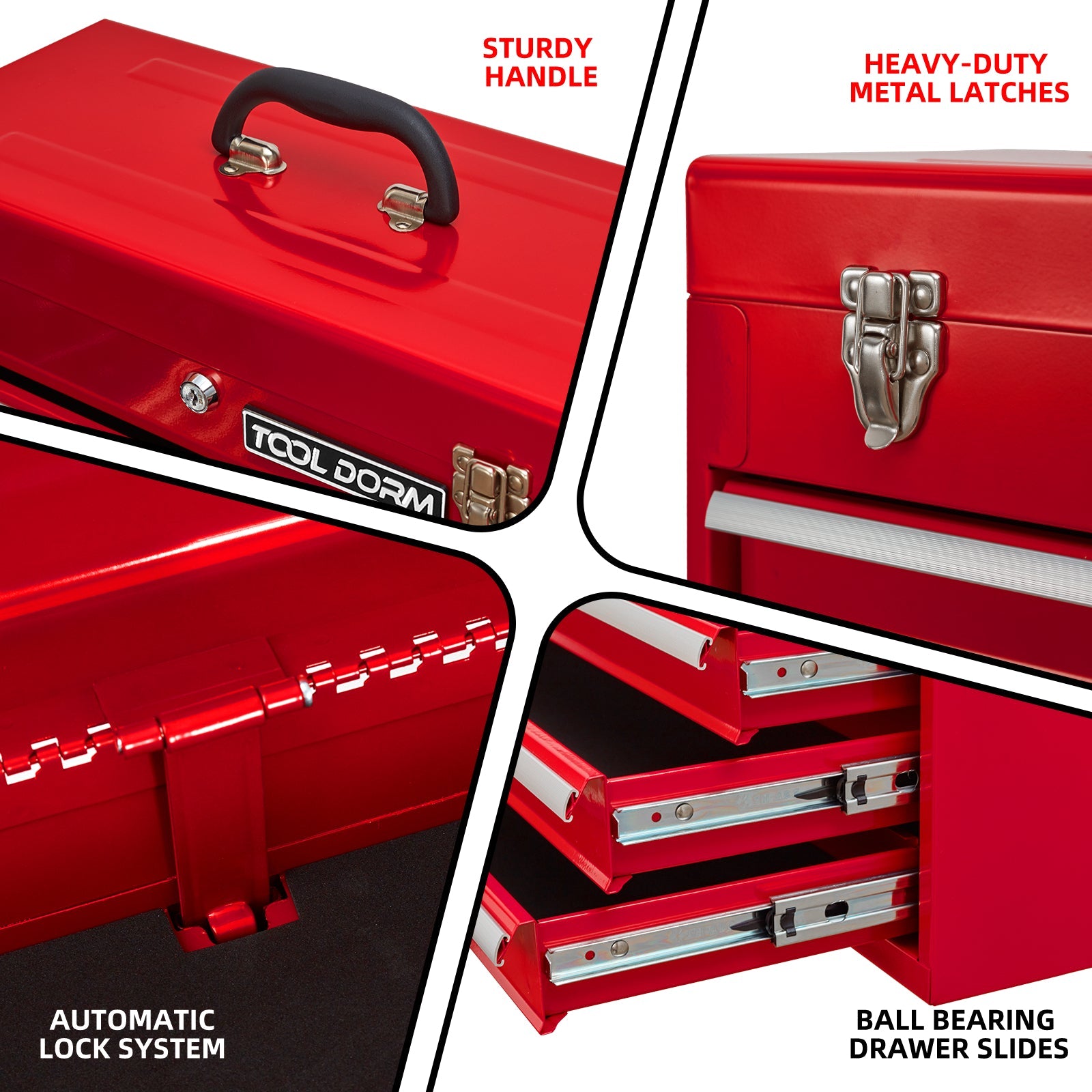 Logidon metal tool box red, 4 drawers, protective padding, lock