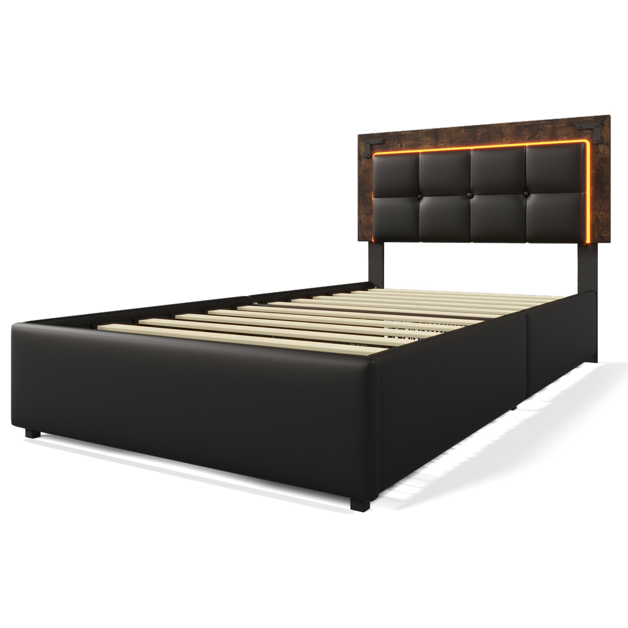 Logidon bed frame LED lighting strip 4 drawers 90x200 black