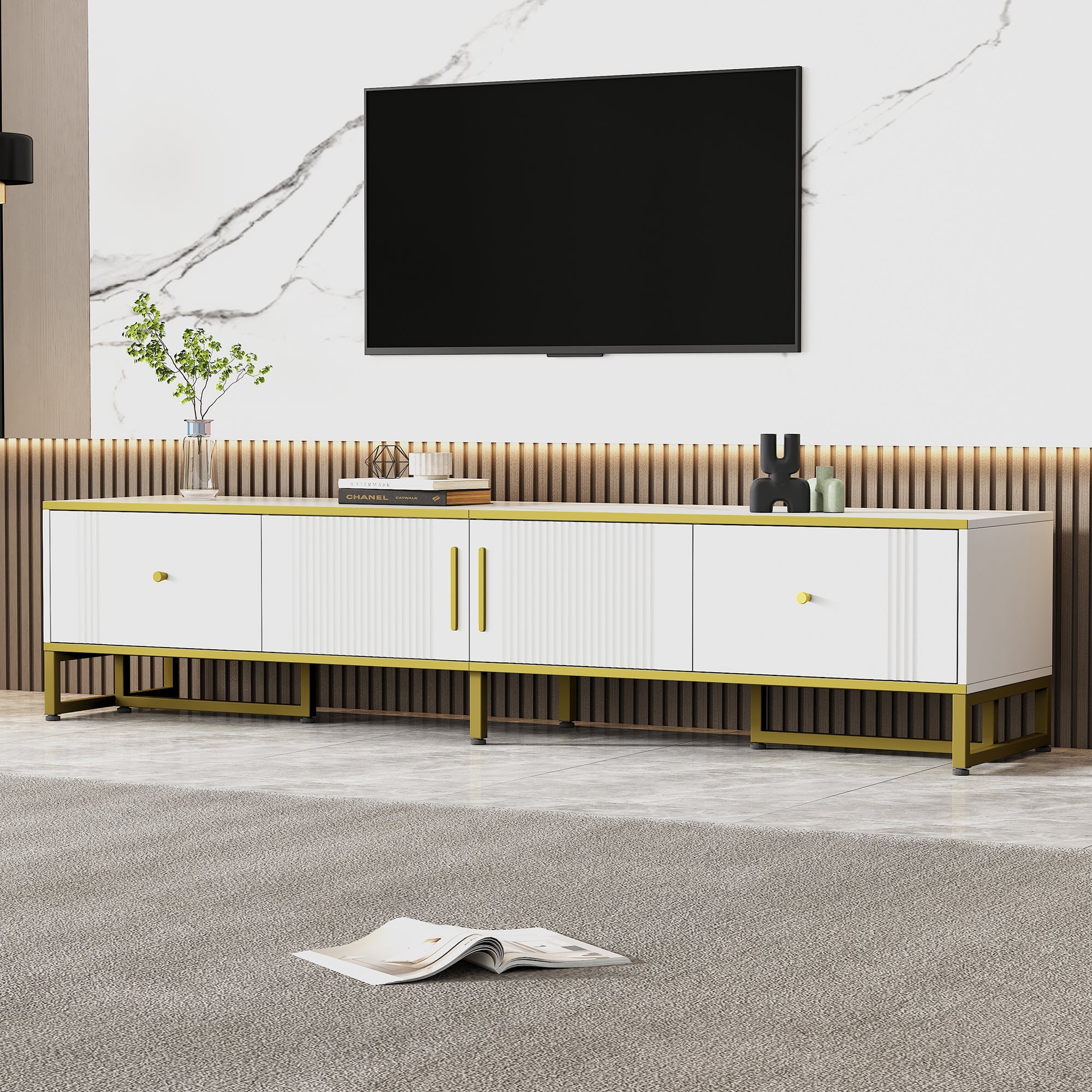 Logidon Elegant Wit TV-meubel 180x40x40 cm Gouden Trim