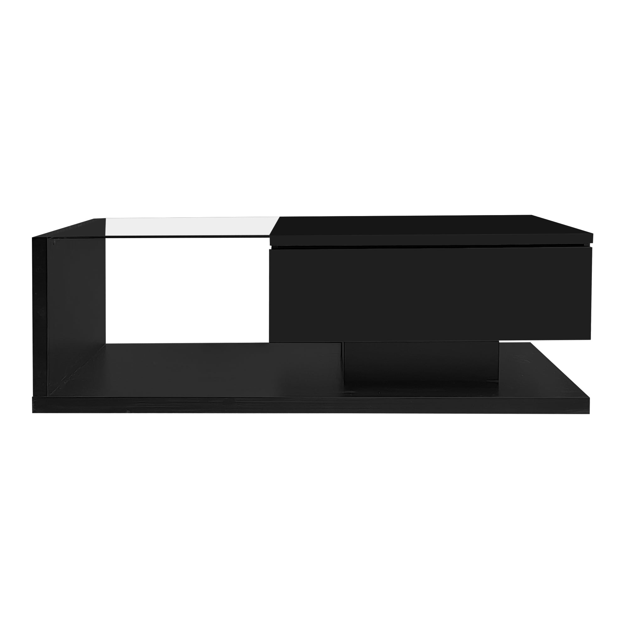 Logidon salontafel hoogglans zwart met glas en LED effect 105 cm