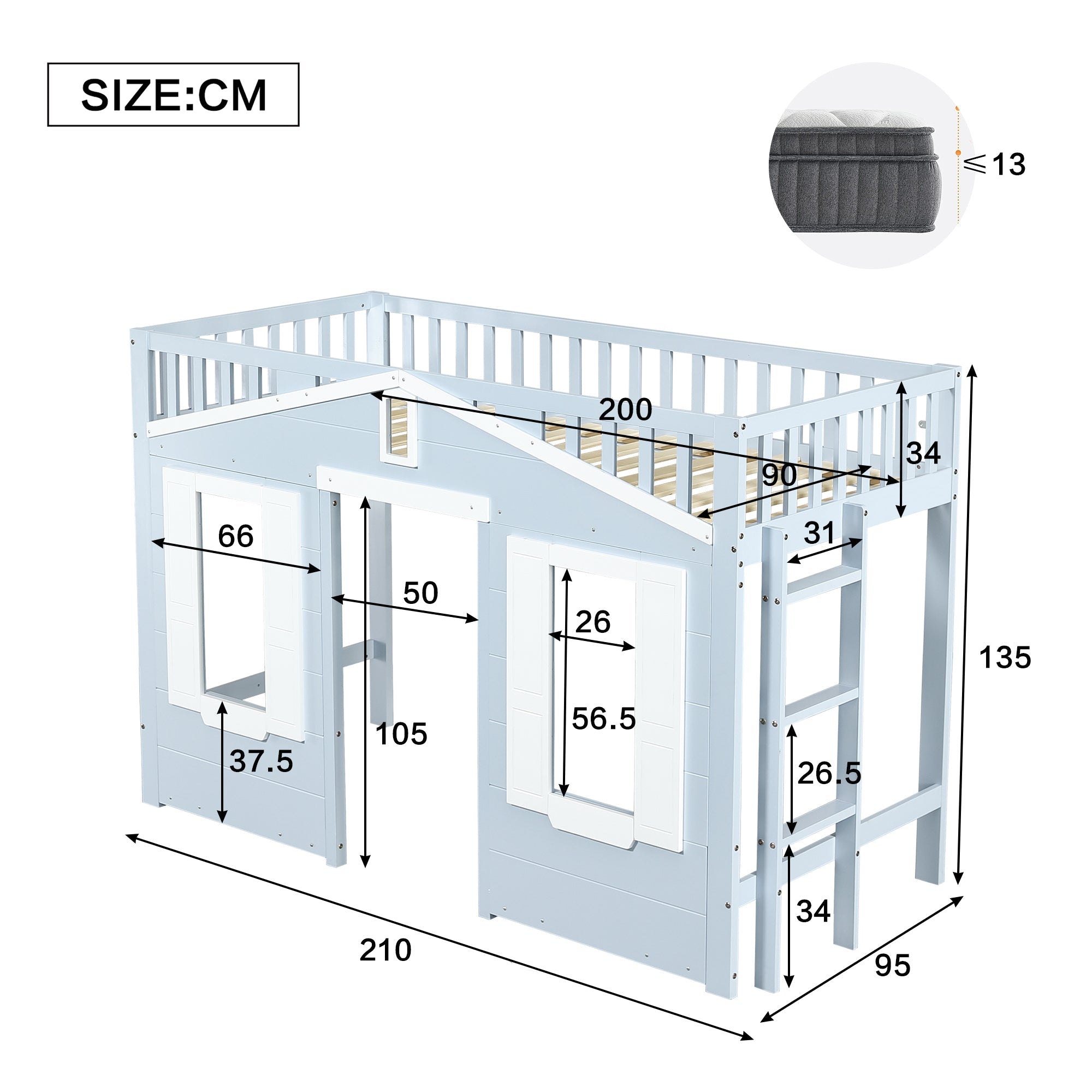 Logidon hoogslaper blauw 90x200 kinderbed met ruimte onder het bed