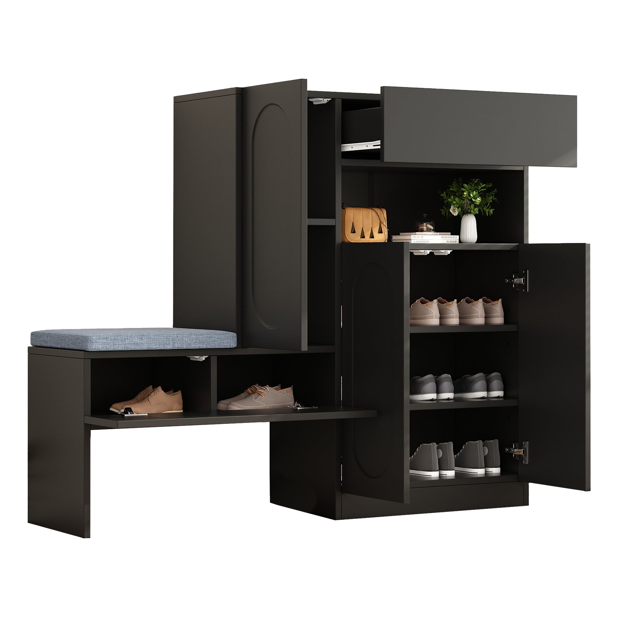 Logidon Trendy 2-in-1 Schoenenkast Zwart 130x35x110 cm Soft Close