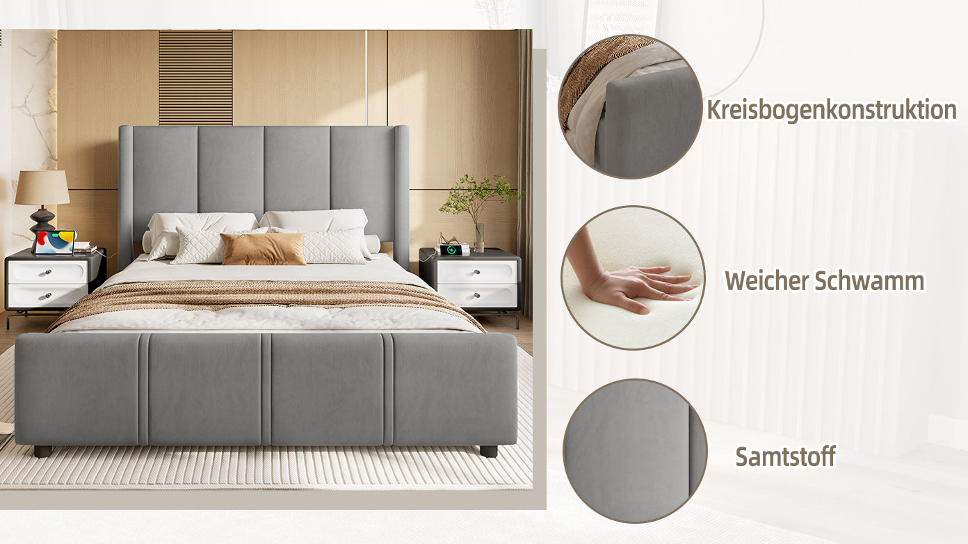 Logidon gestoffeerd bedframe 140x200 cm grijs met USB aansluiting