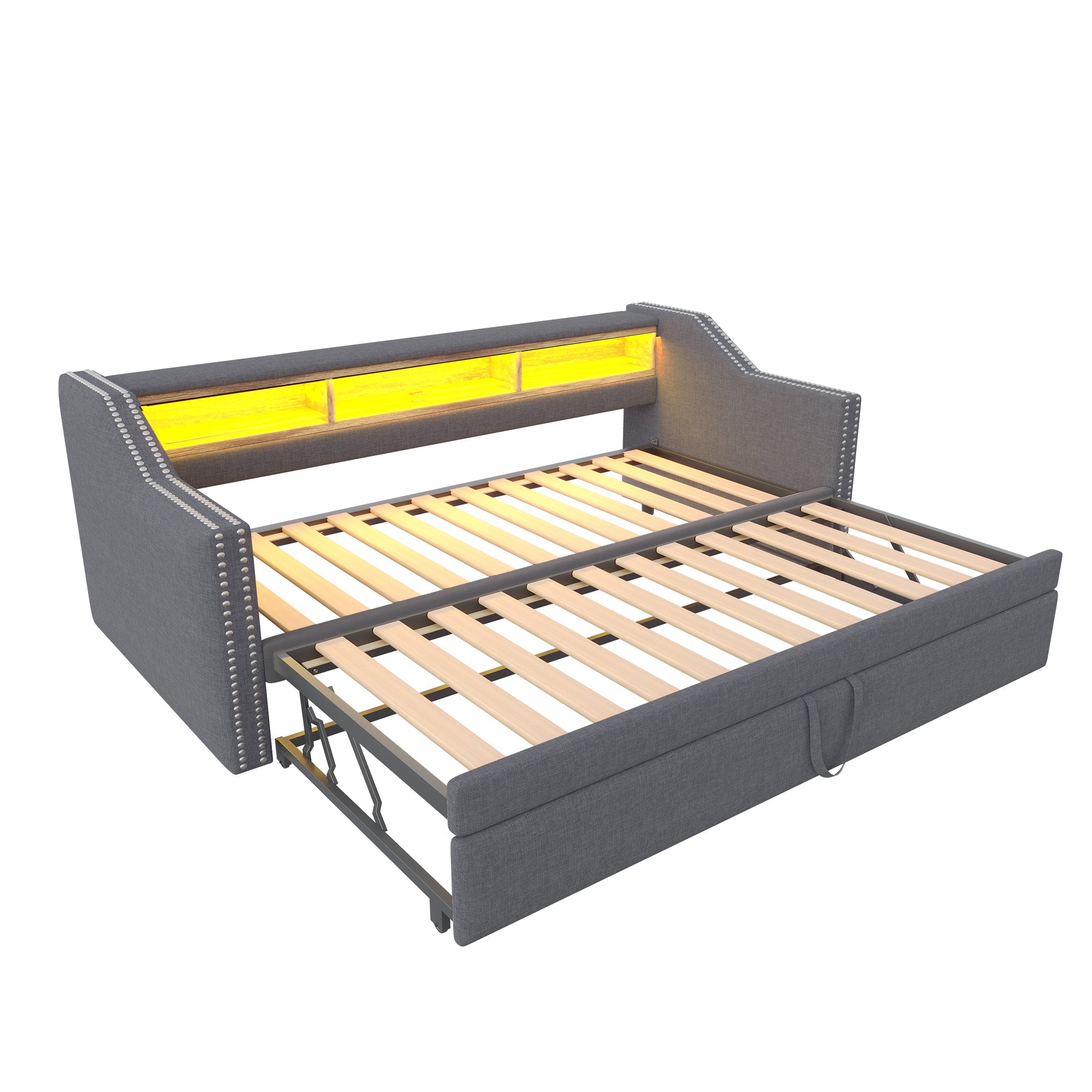 Logidon uitschuifbare slaapbank 90/180x190 cm donkergrijs LED USB
