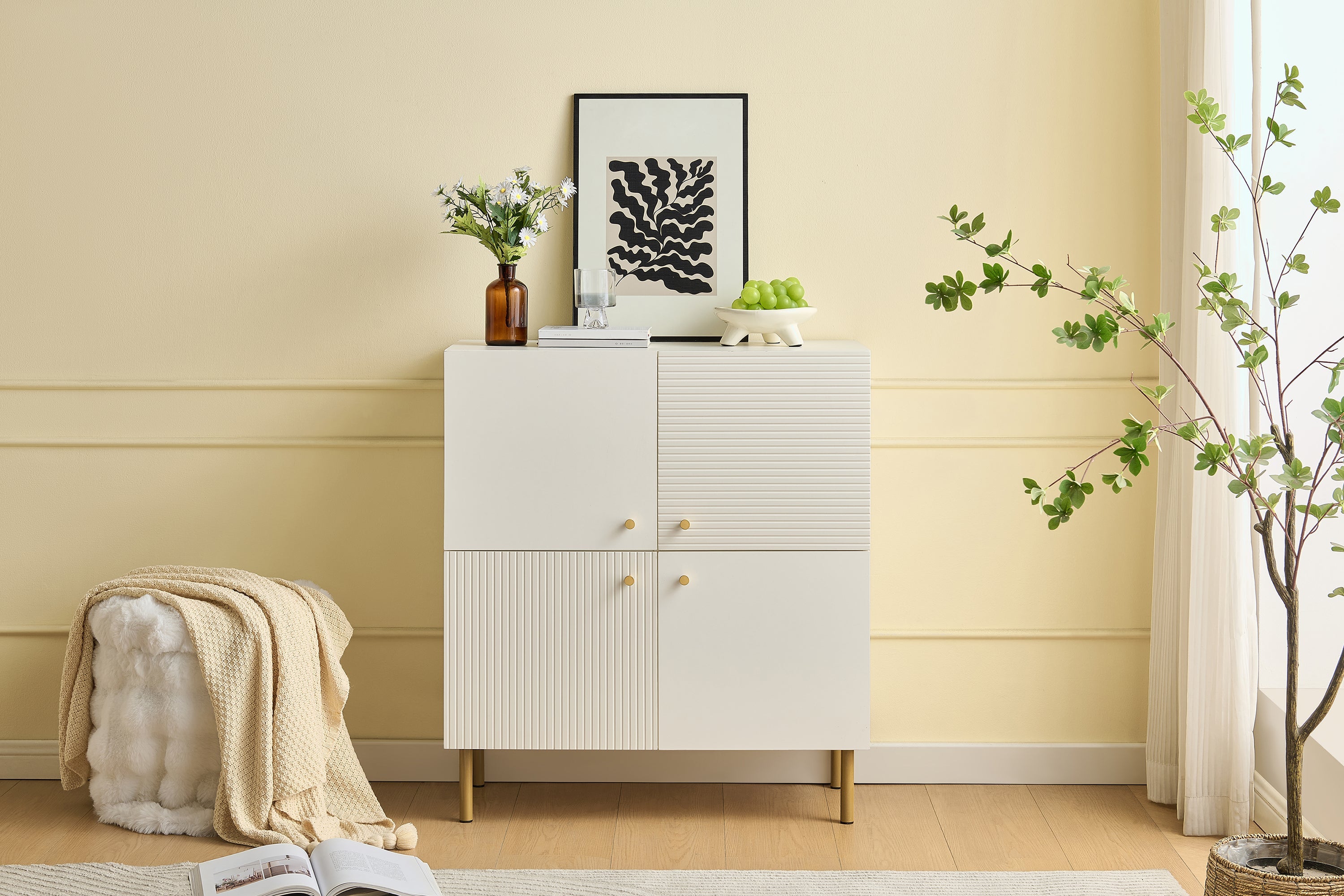 Logidon Wit MDF dressoir 80x36x90 cm zinken handvat stalen poten