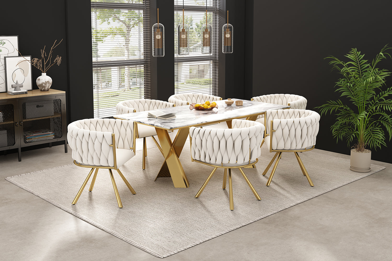 Logidon Velvet Dining Chair Set of 4 Beige Gold Swivel Chairs