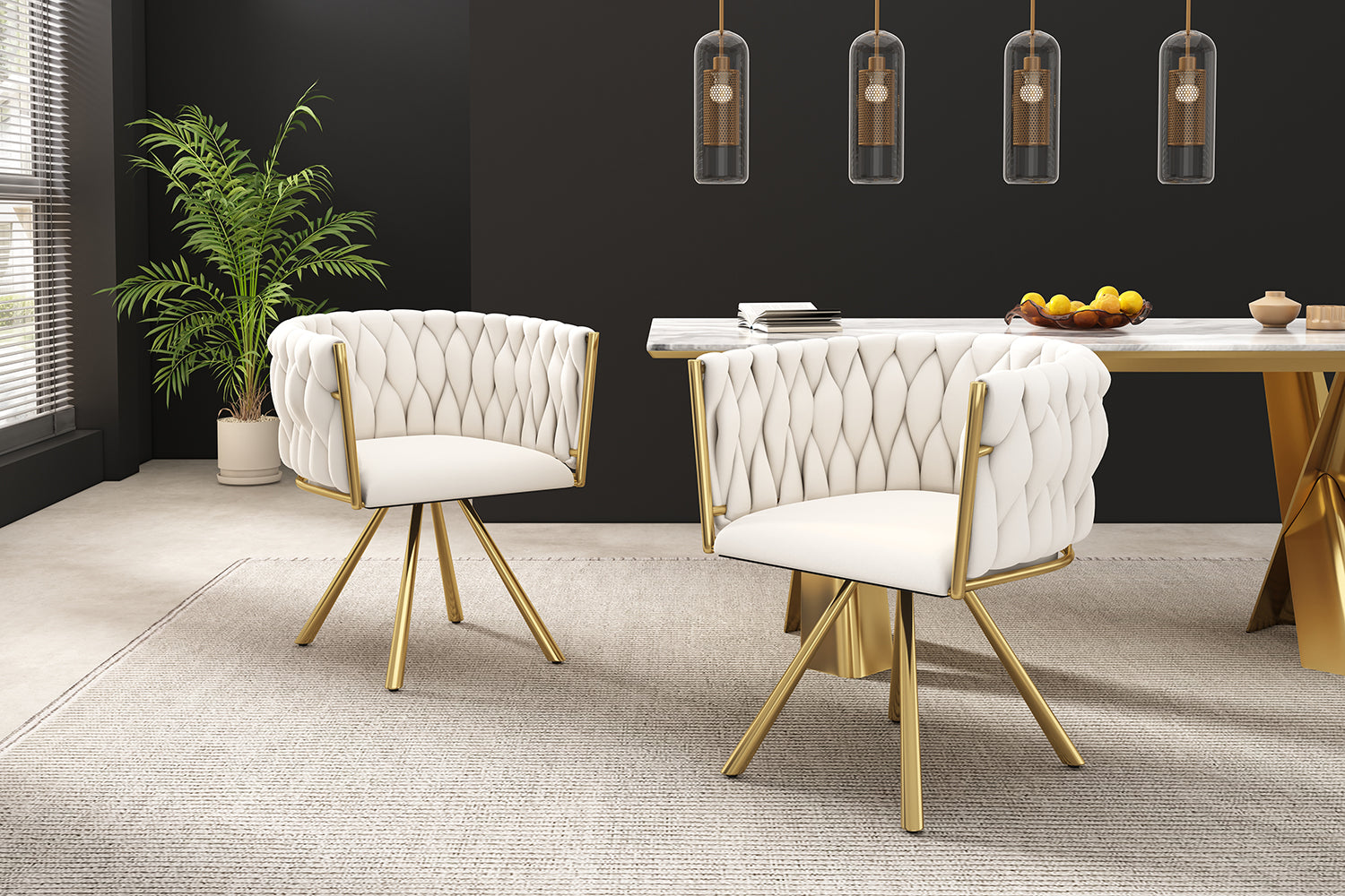 Logidon fluwelen eetkamerstoel beige goud set van 6 draaistoelen met metalen poten