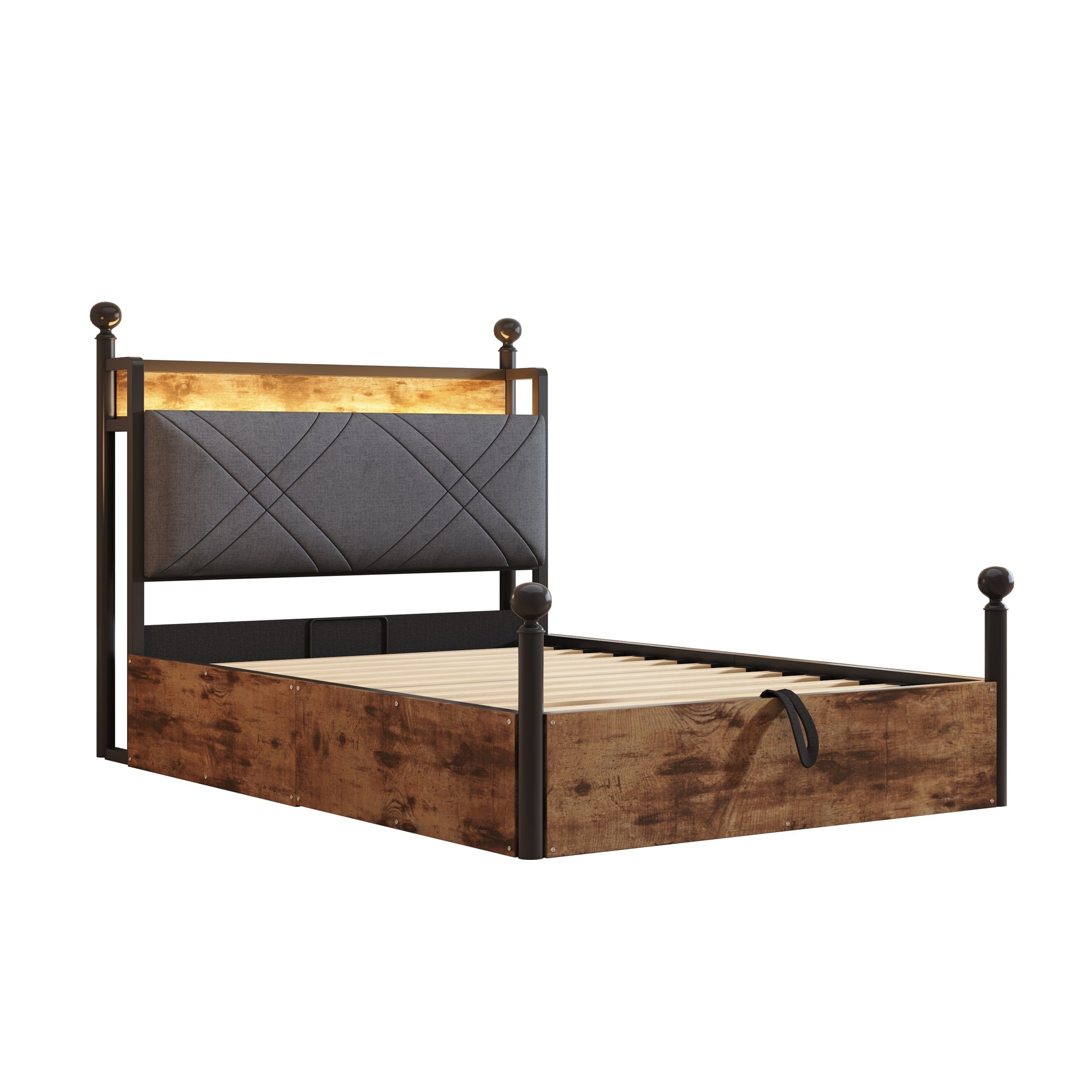 Logidon hemelbed 90x190 zwart met opbergruimte hydraulisch LED USB-C