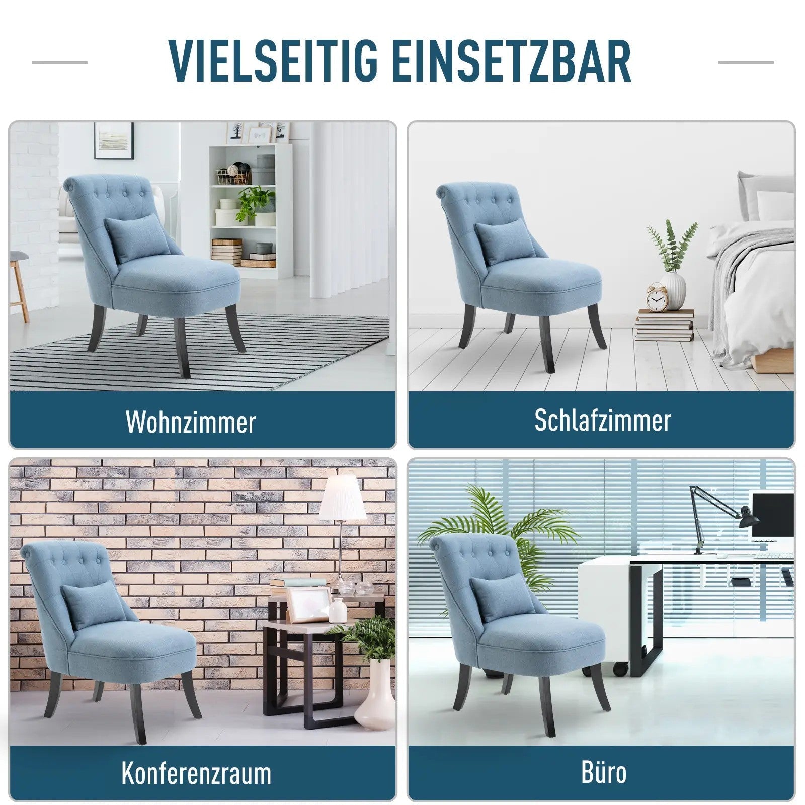 Logidon Blauw Linnen Relaxstoel Met Rugkussens En Verhoogde Voeten