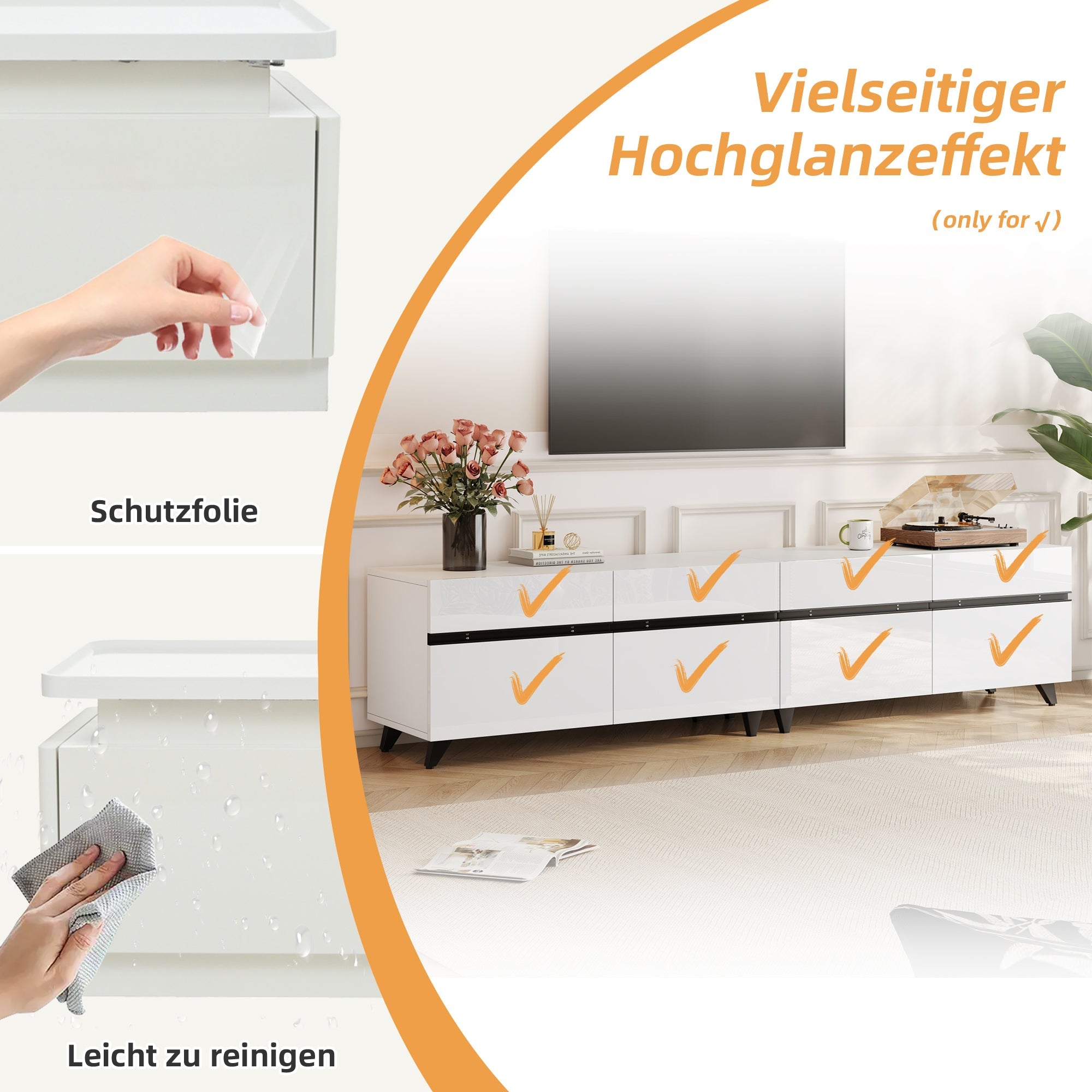 Logidon TV-meubel 180x40x49 cm wit hoogglans 4 kasten