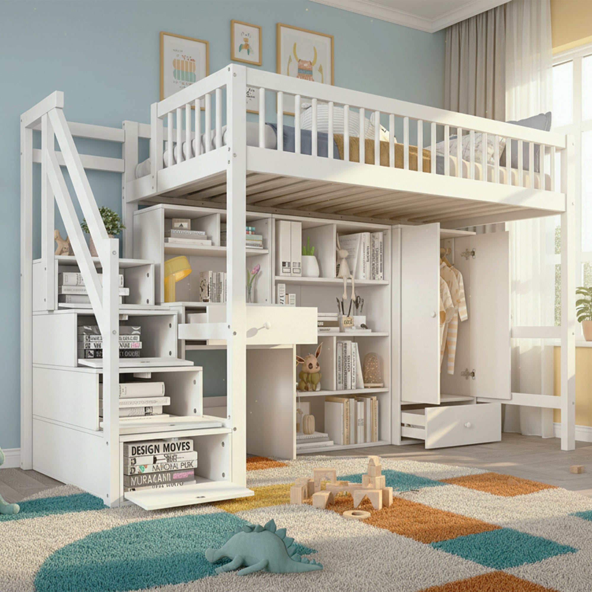 Logidon Kinderbed Loft Met Bureau Opbergruimte 90x200 Wit