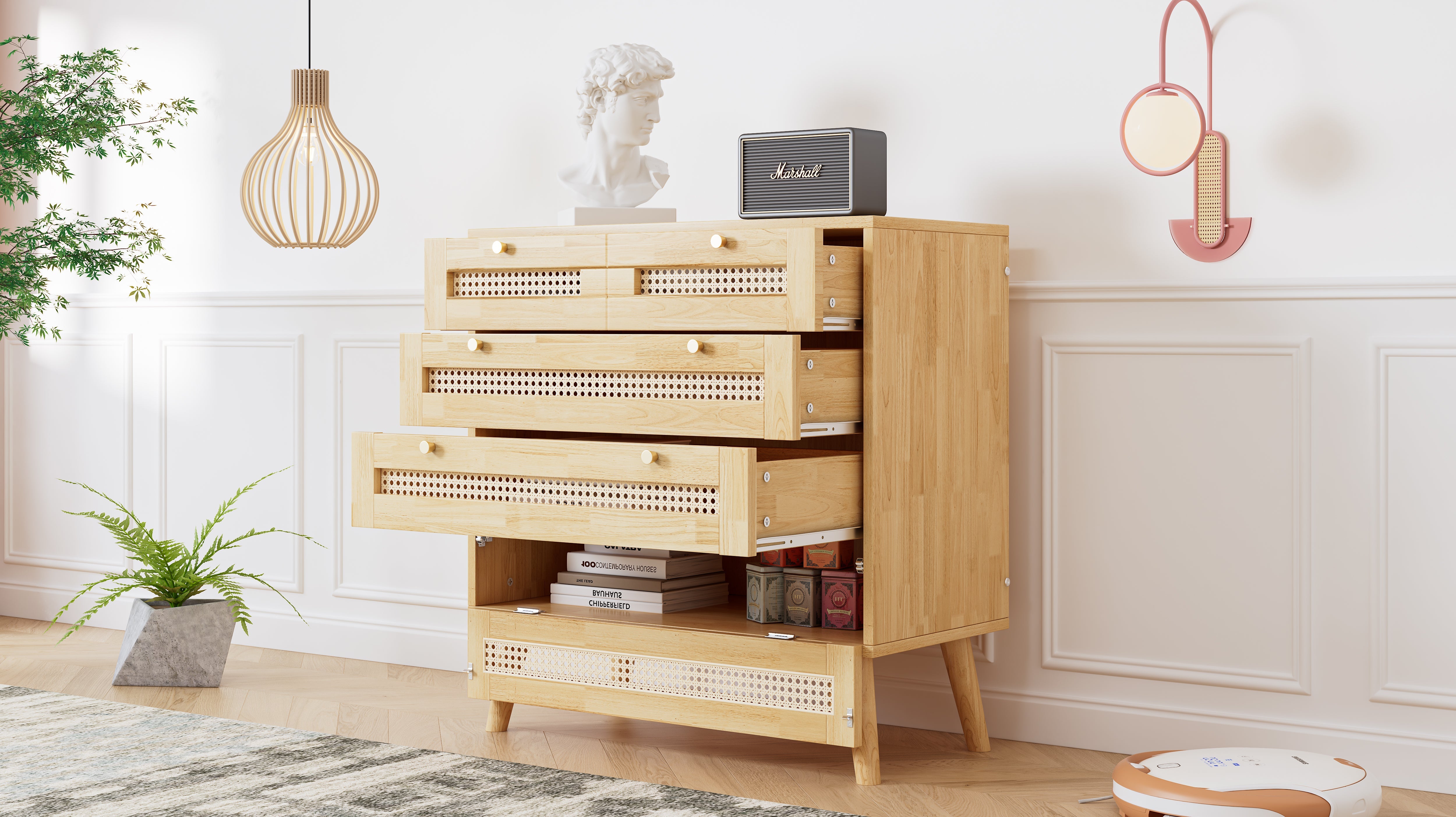 Logidon Classic ladekast met 3 lades en rotan ladeblad