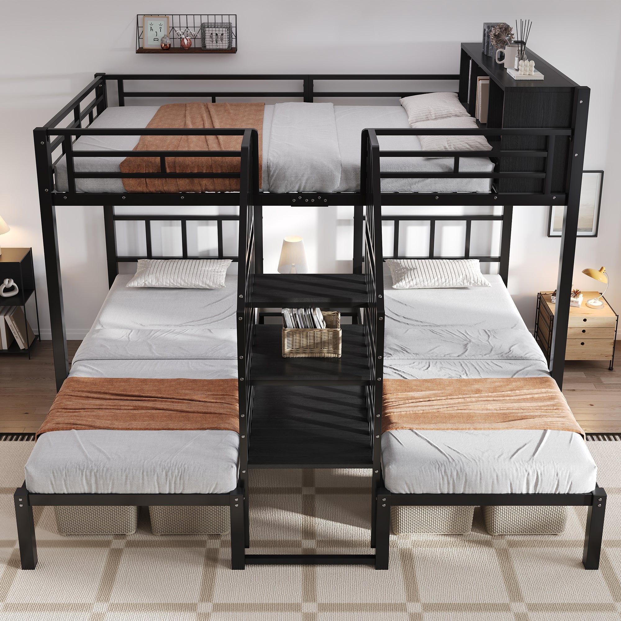 Logidon stapelbed ijzer zwart met drie slaapplaatsen 90x200cm