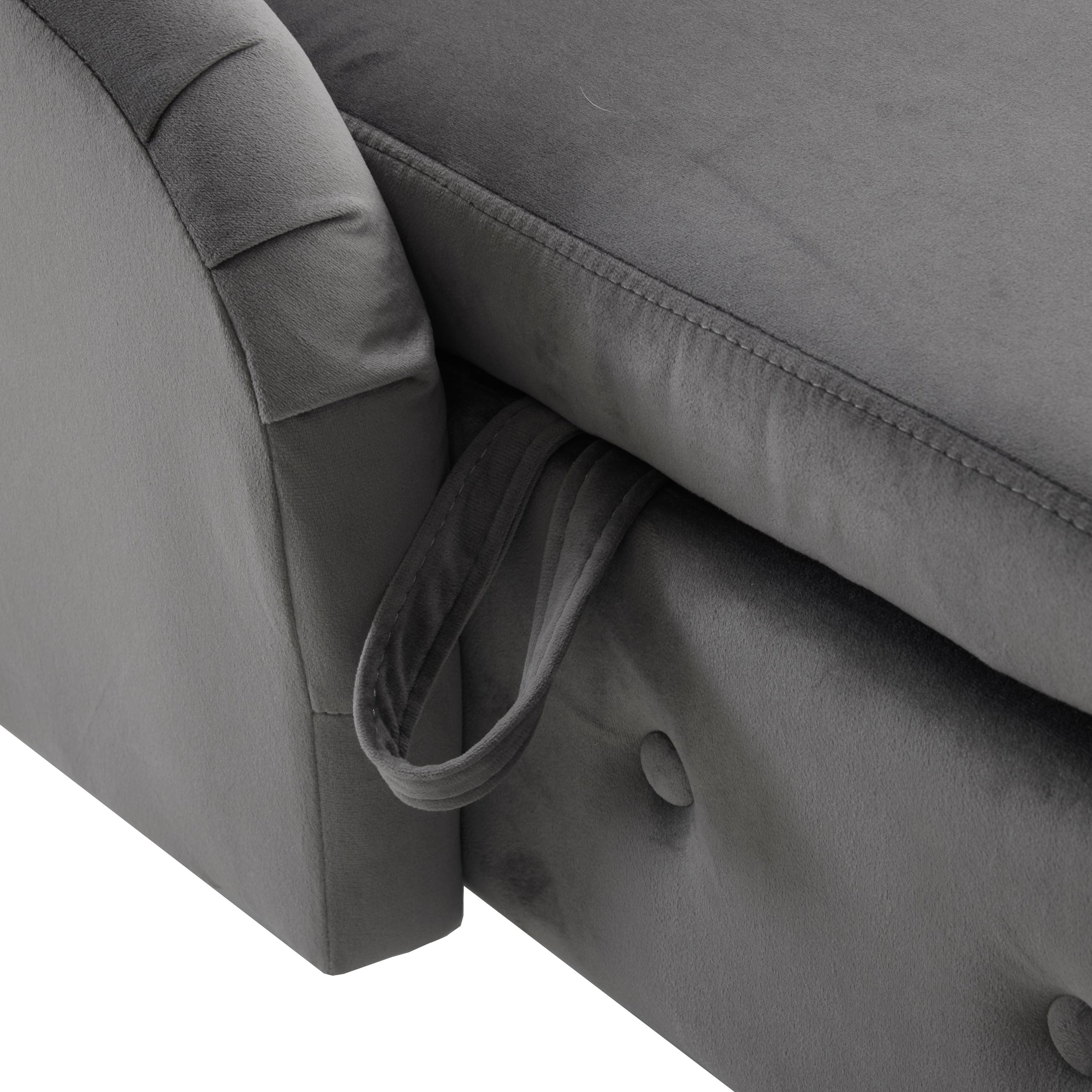 Logidon chaise longue bank grijs fluweel met opbergspijkerkop