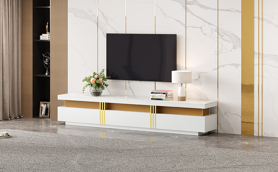 Logidon TV-meubel 200 cm marmerlook drie lades kabelmanagement