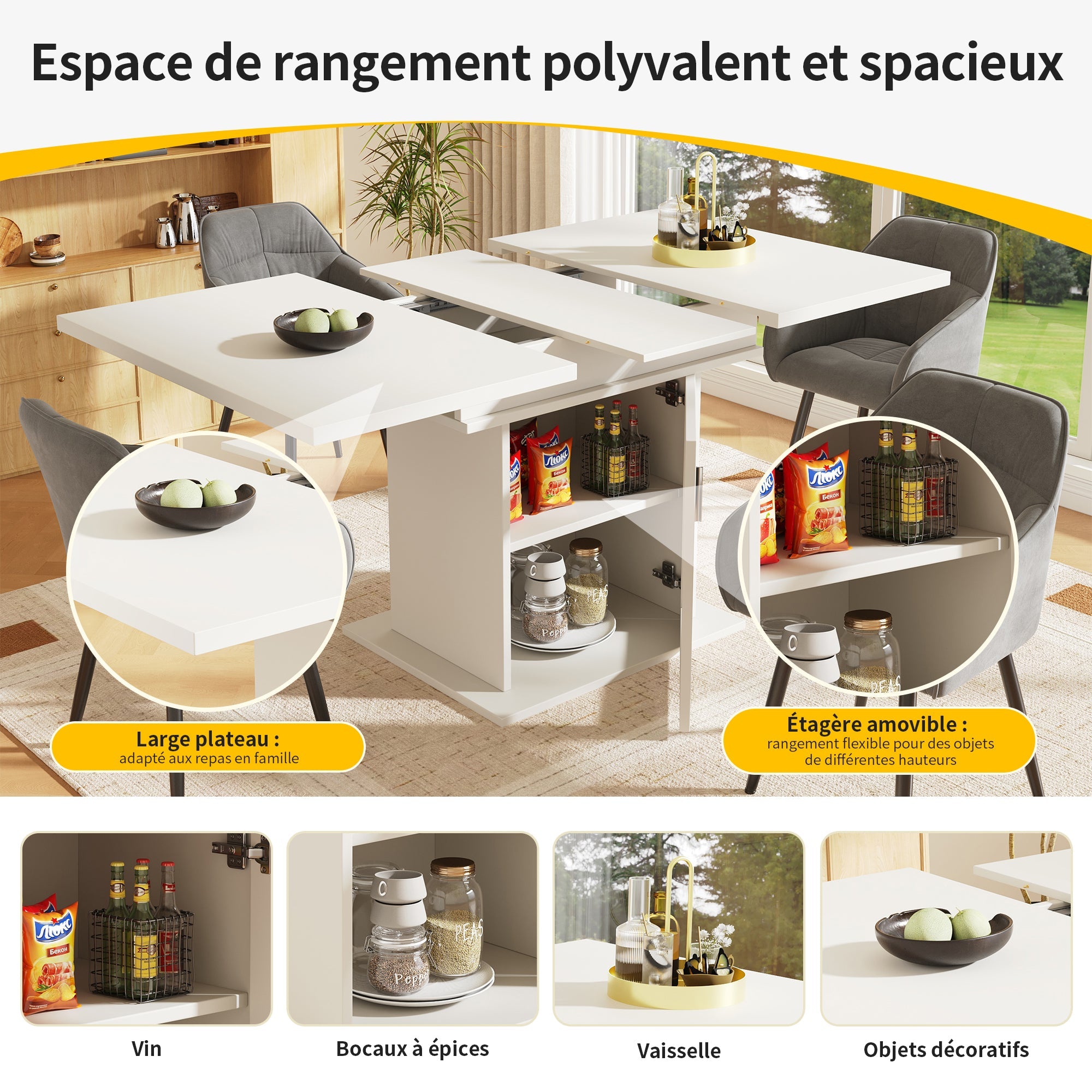 Logidon eettafel telescopische tafel 140x80 wit uitschuifbaar met planken