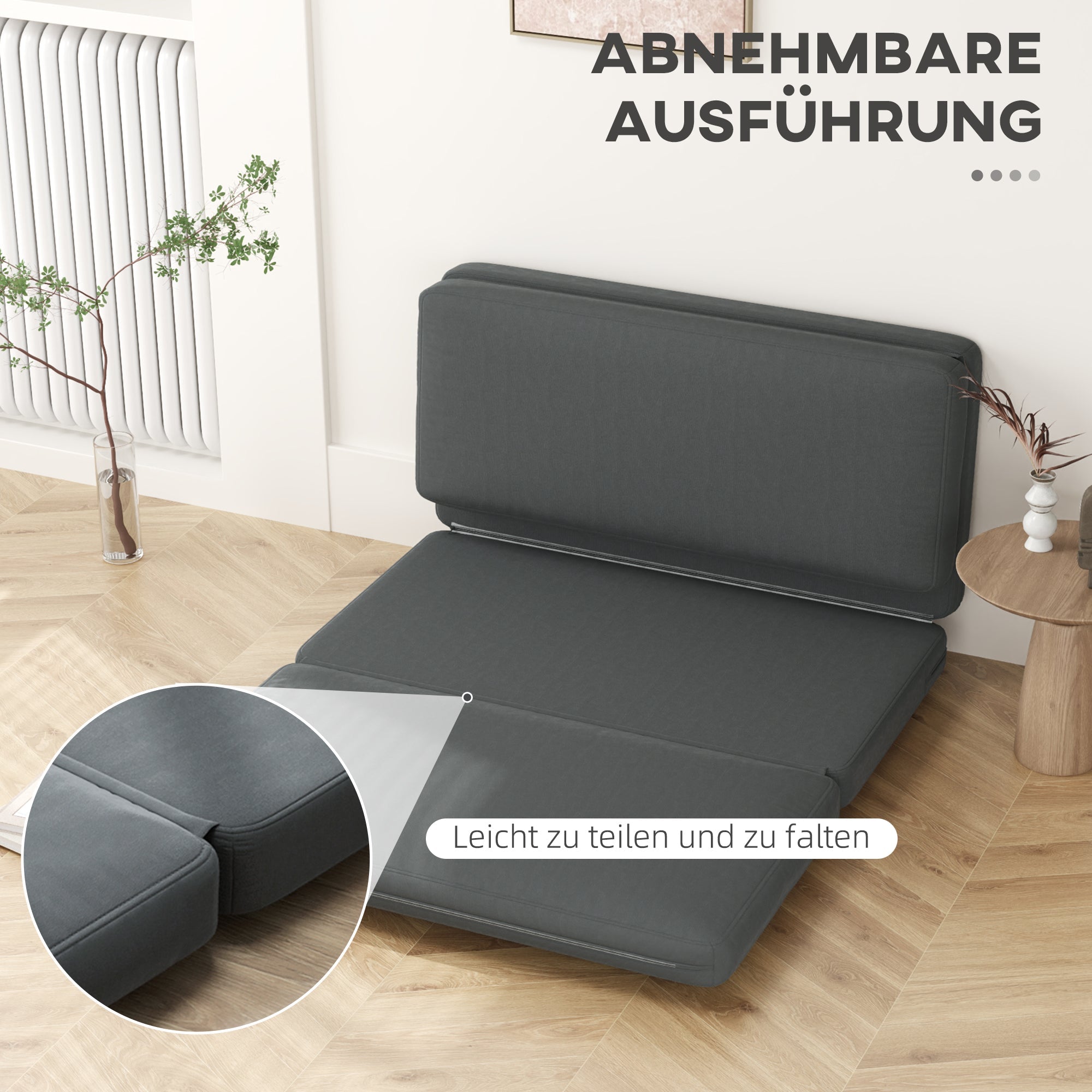 Logidon opvouwbare 3-in-1 vloerbank slaapbank fluweellook donkergrijs