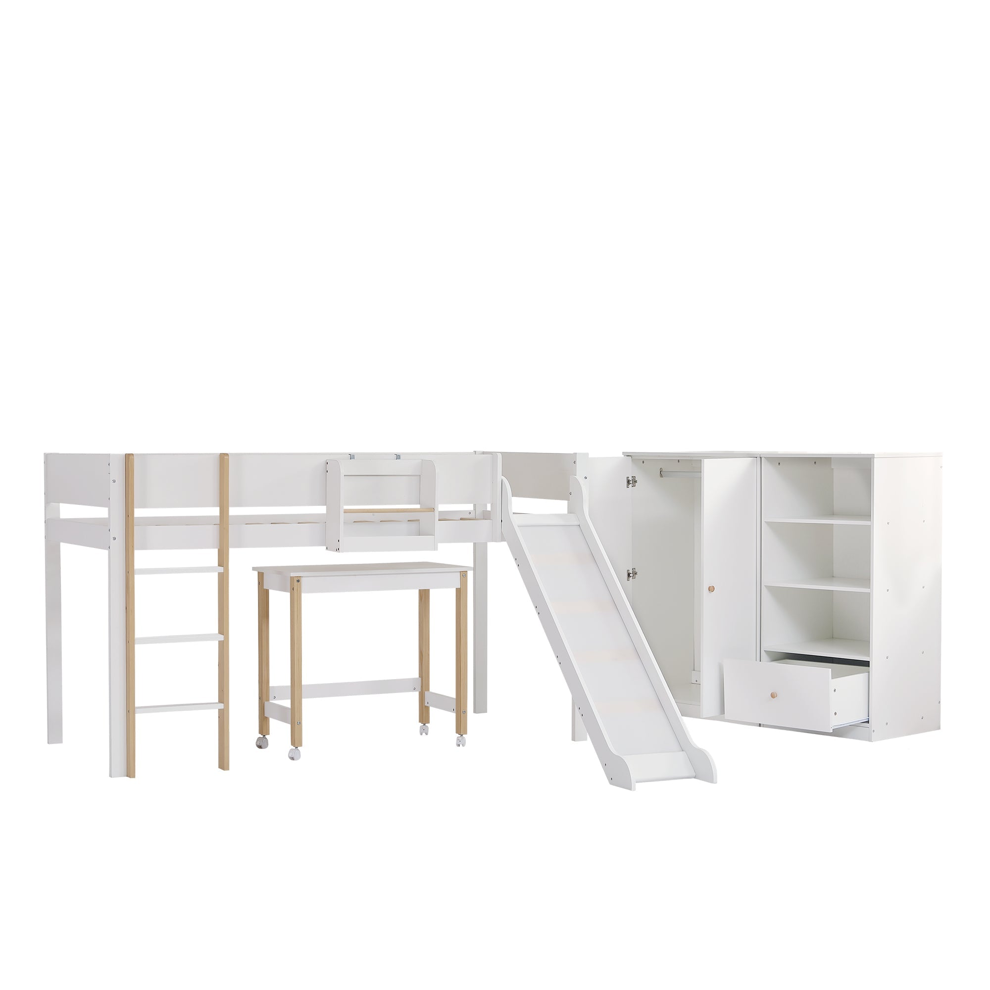 Logidon complete bedroom 3-piece loft bed with slide white/natural