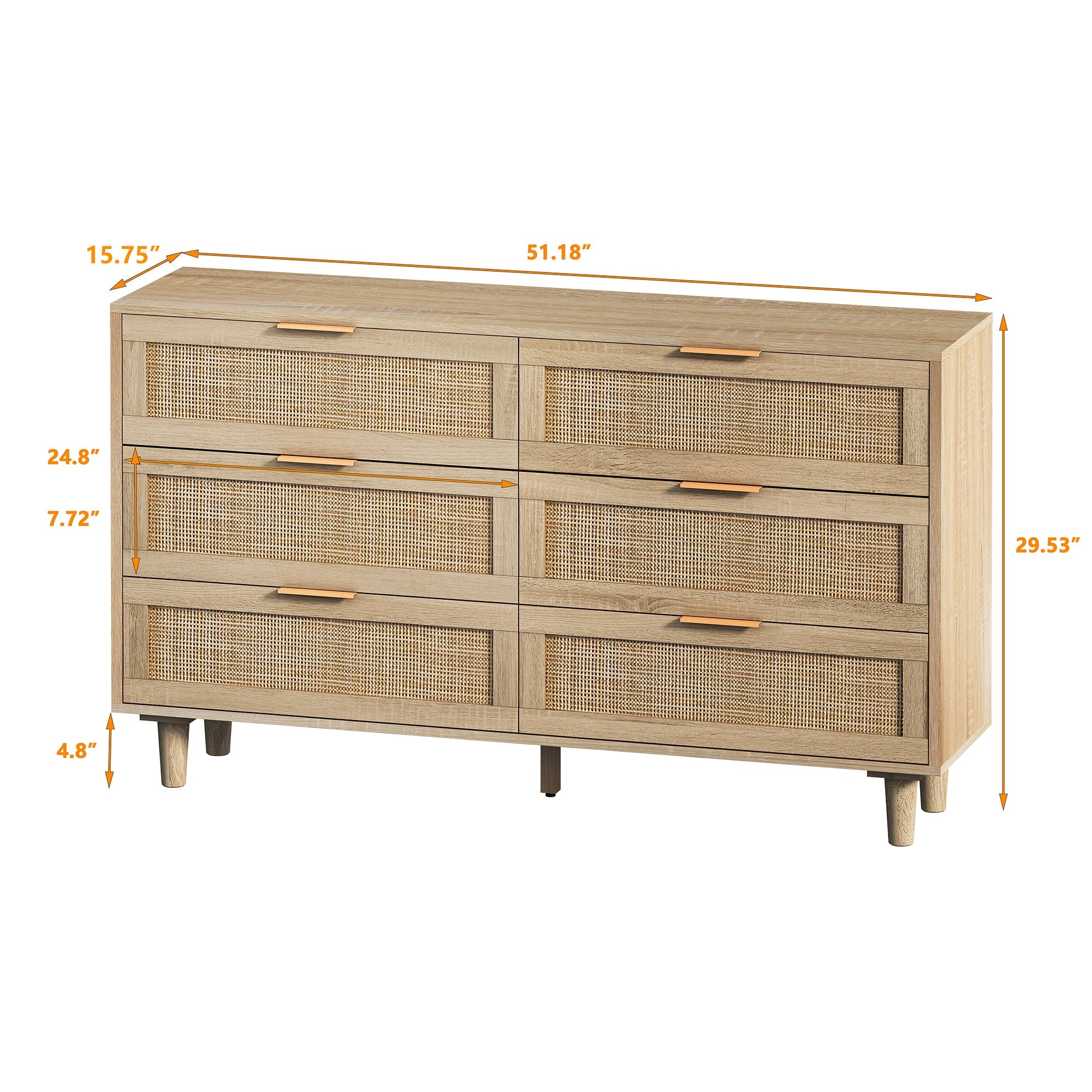 Logidon 130 cm rotan dressoir met 6 lades naturel rotan