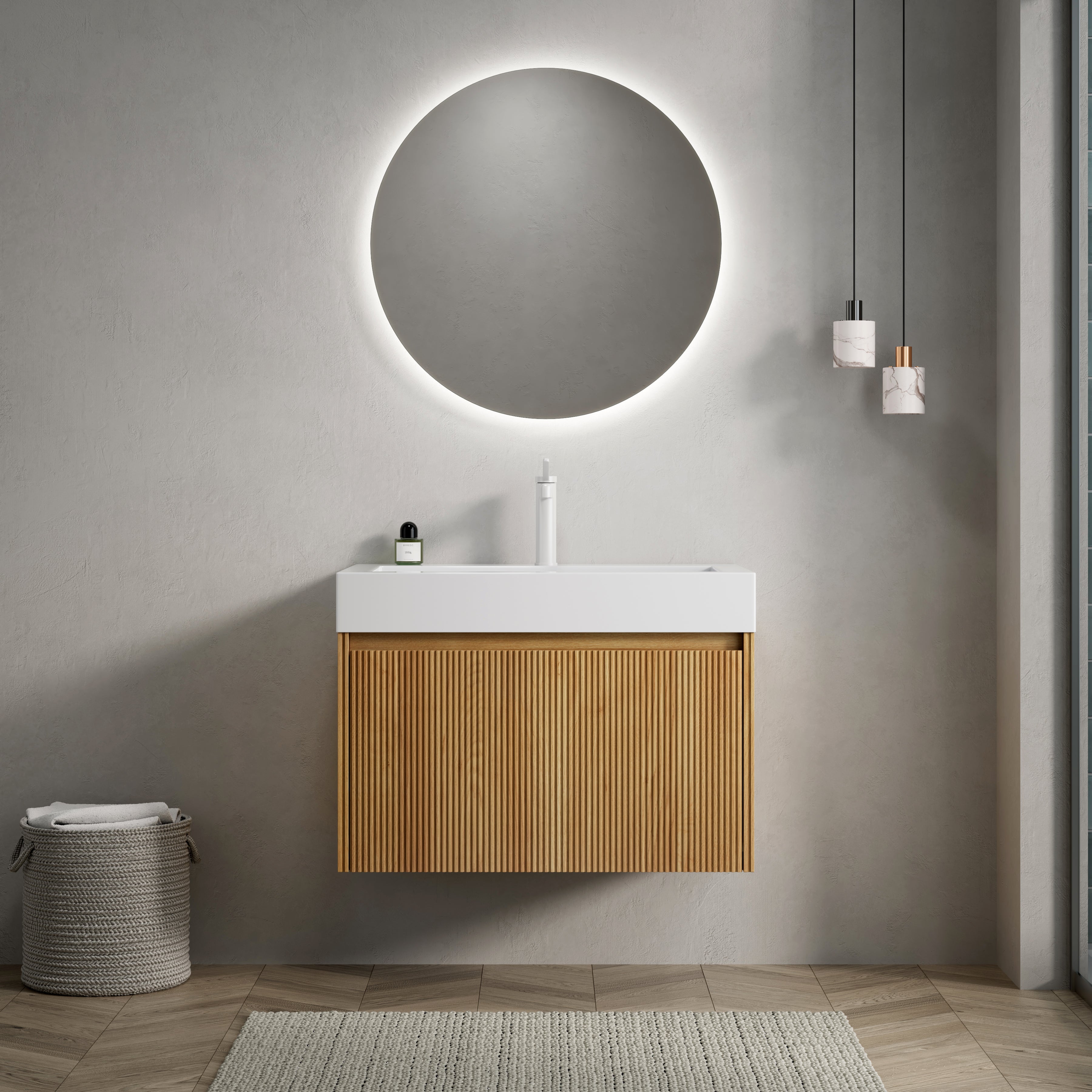 Logidon 70cm Wall Mounted Bathroom Vanity Unit With White Resin Basin