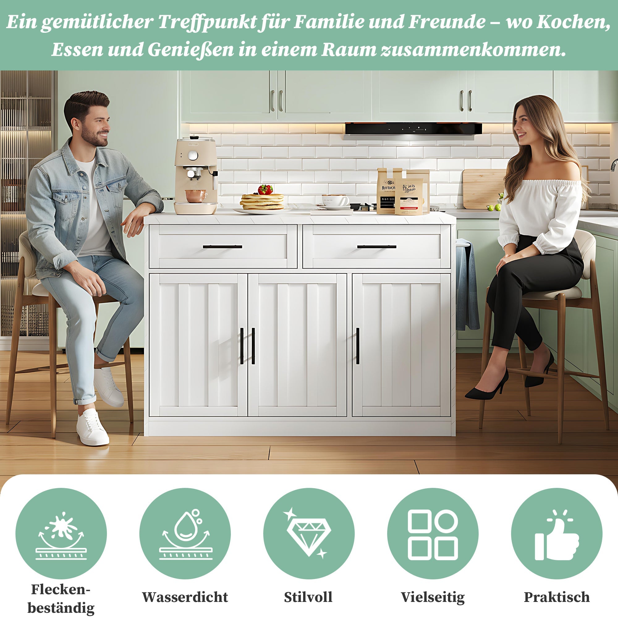 Logidon keukeneiland 120x60x91 cm met USB-aansluitingen wit