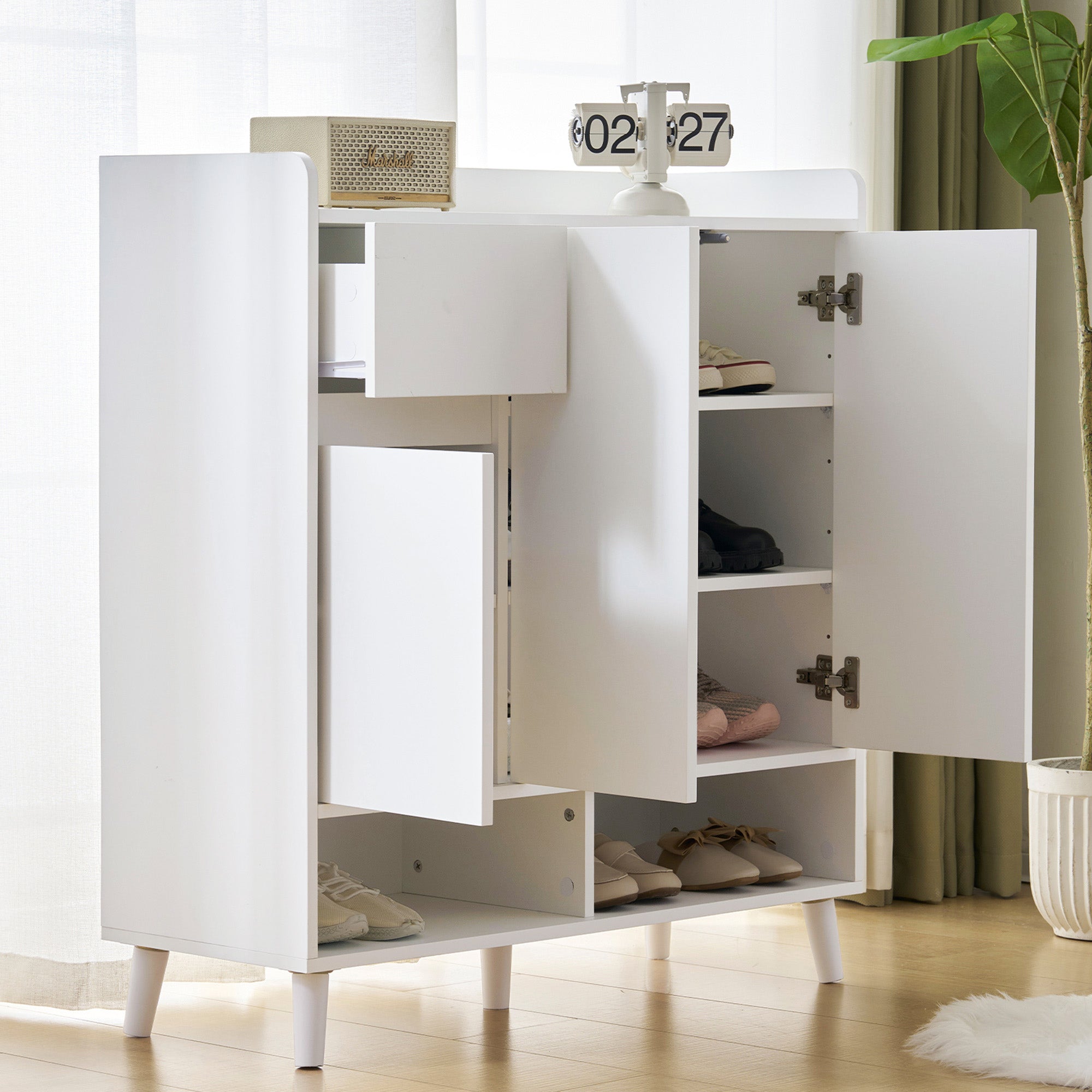 Logidon White Shoe Cabinet Chest of Drawers Adjustable Shelves 90x99x35 cm