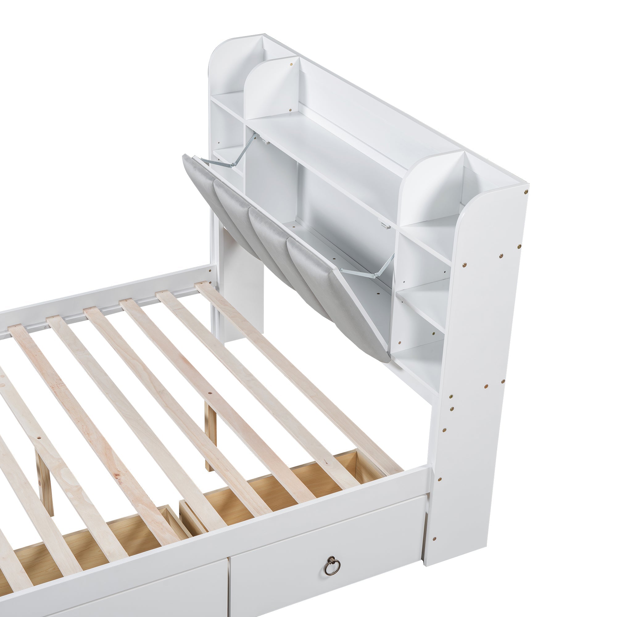 Logidon tweepersoonsbed witgrijs 140x200 cm plank drie lades op wielen