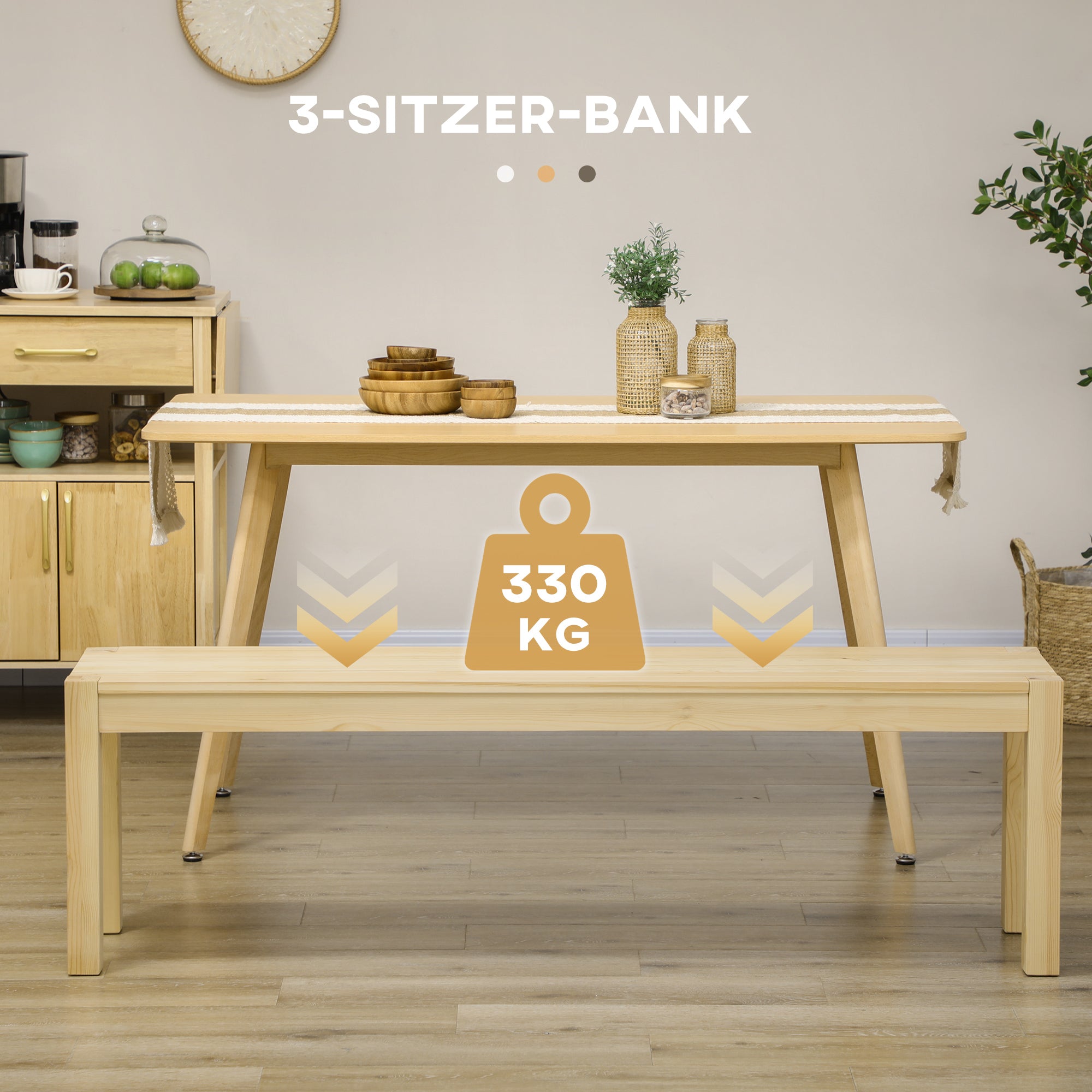 Logidon houten bank 3-zits naturel massief grenen 150 x 33 x 45 cm draagvermogen 330 kg
