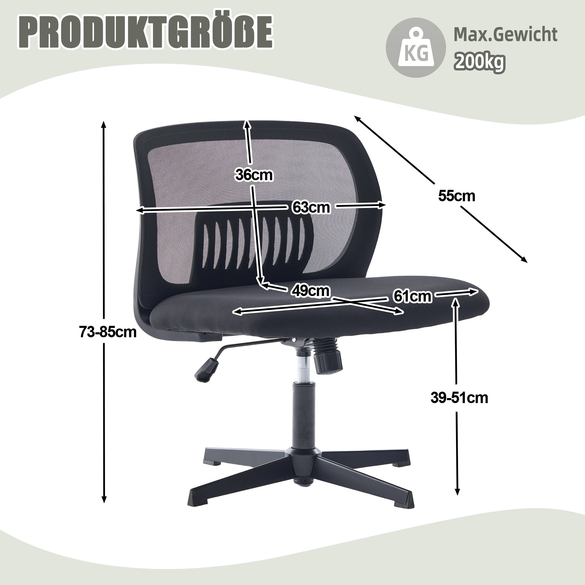 Logidon armloze bureaustoel zwart met brede vulling 360° rotatie