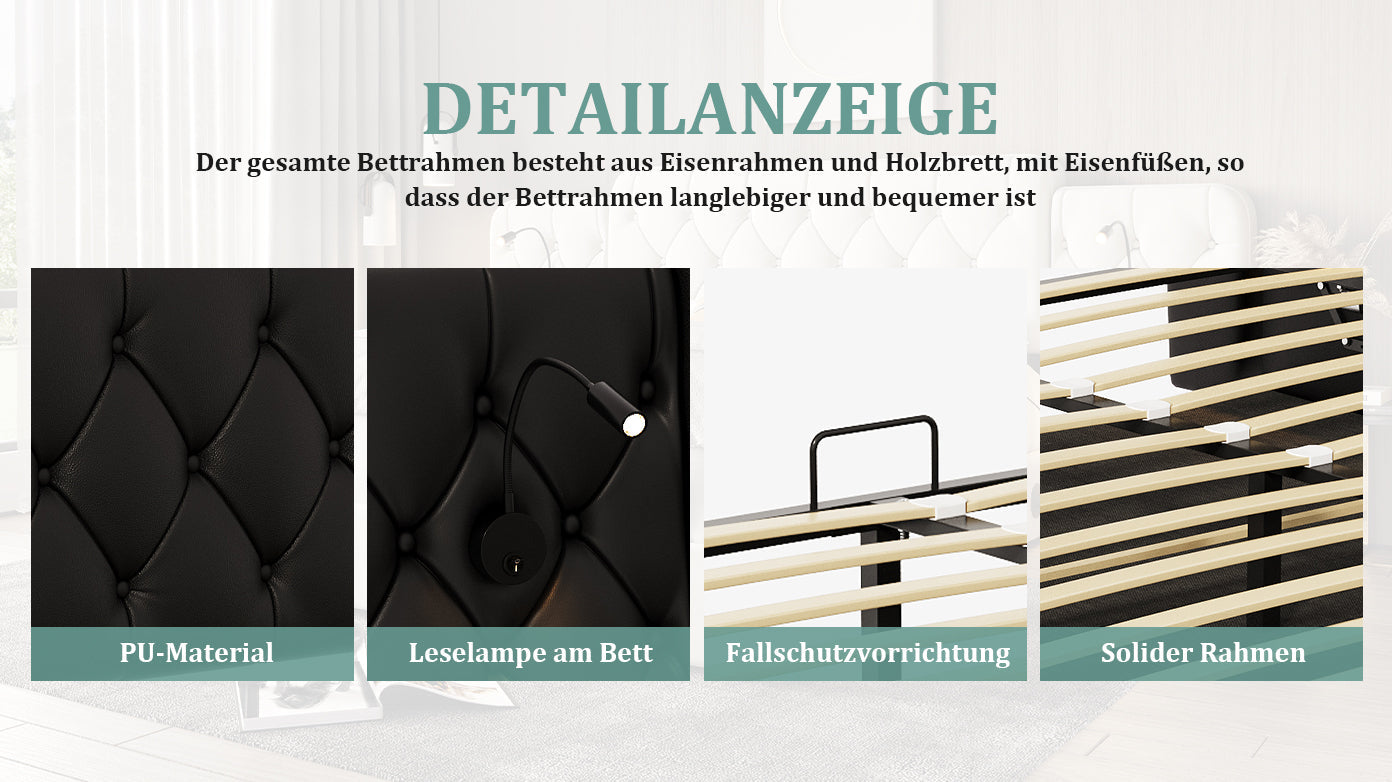 Logidon bedframe 180x200 cm zwart hydraulische opbergruimte