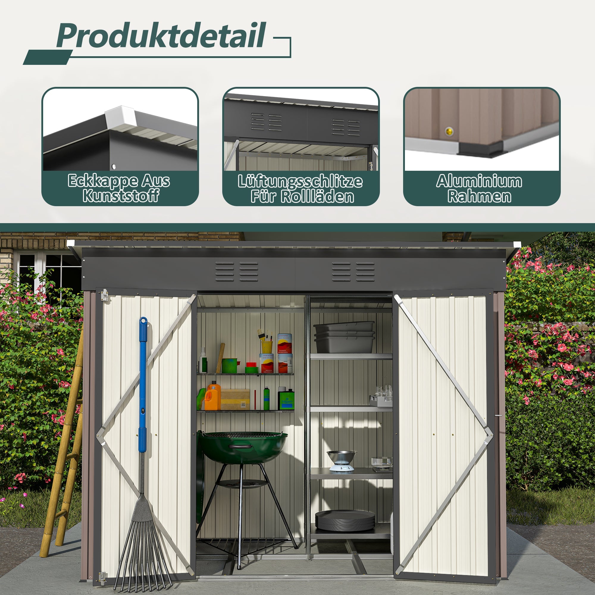 Logidon metalen tuinhuis 229x111x182 cm inclusief fundering bruin