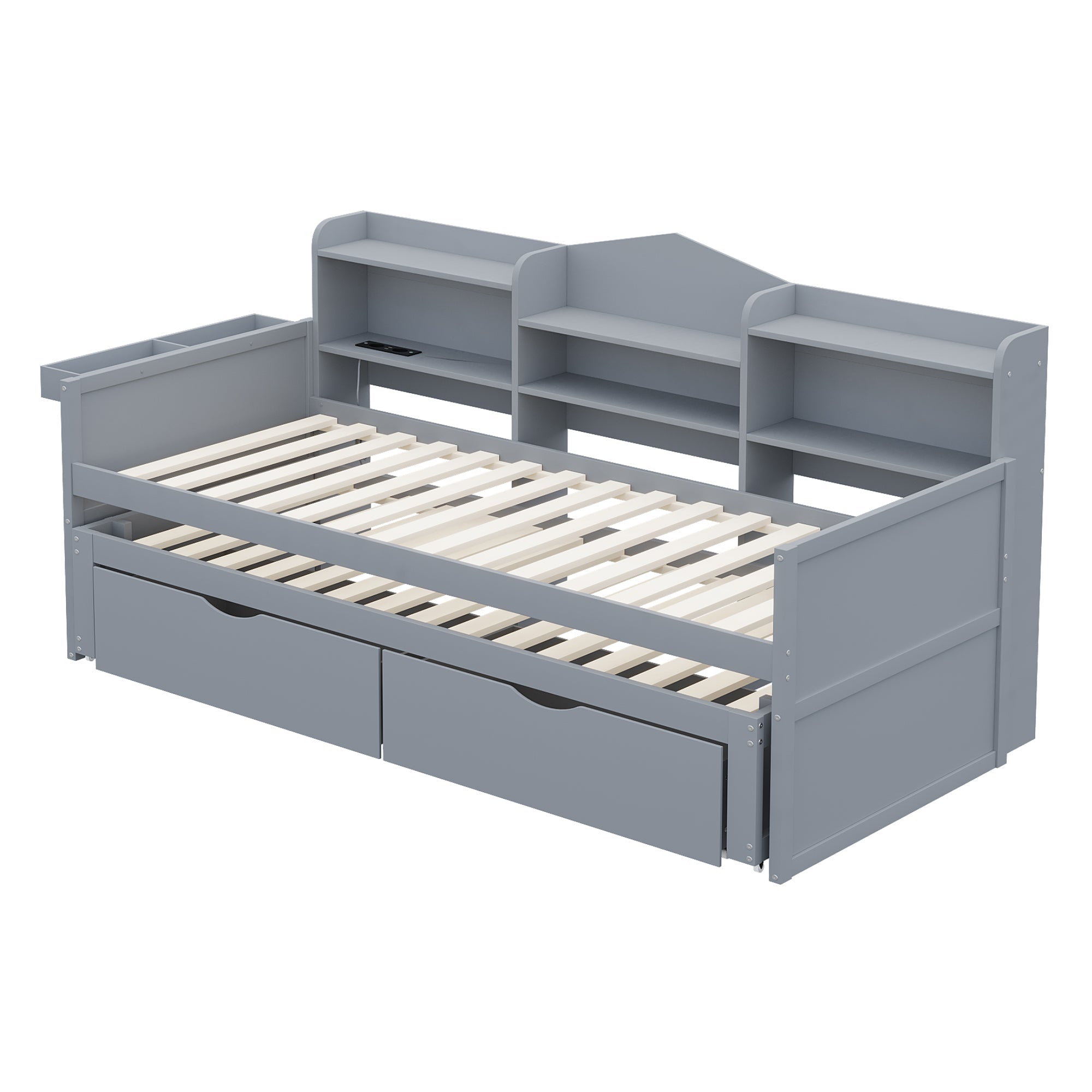 Logidon slaapbank 90x200 grijs met uitschuifbaar bed 90x190 USB