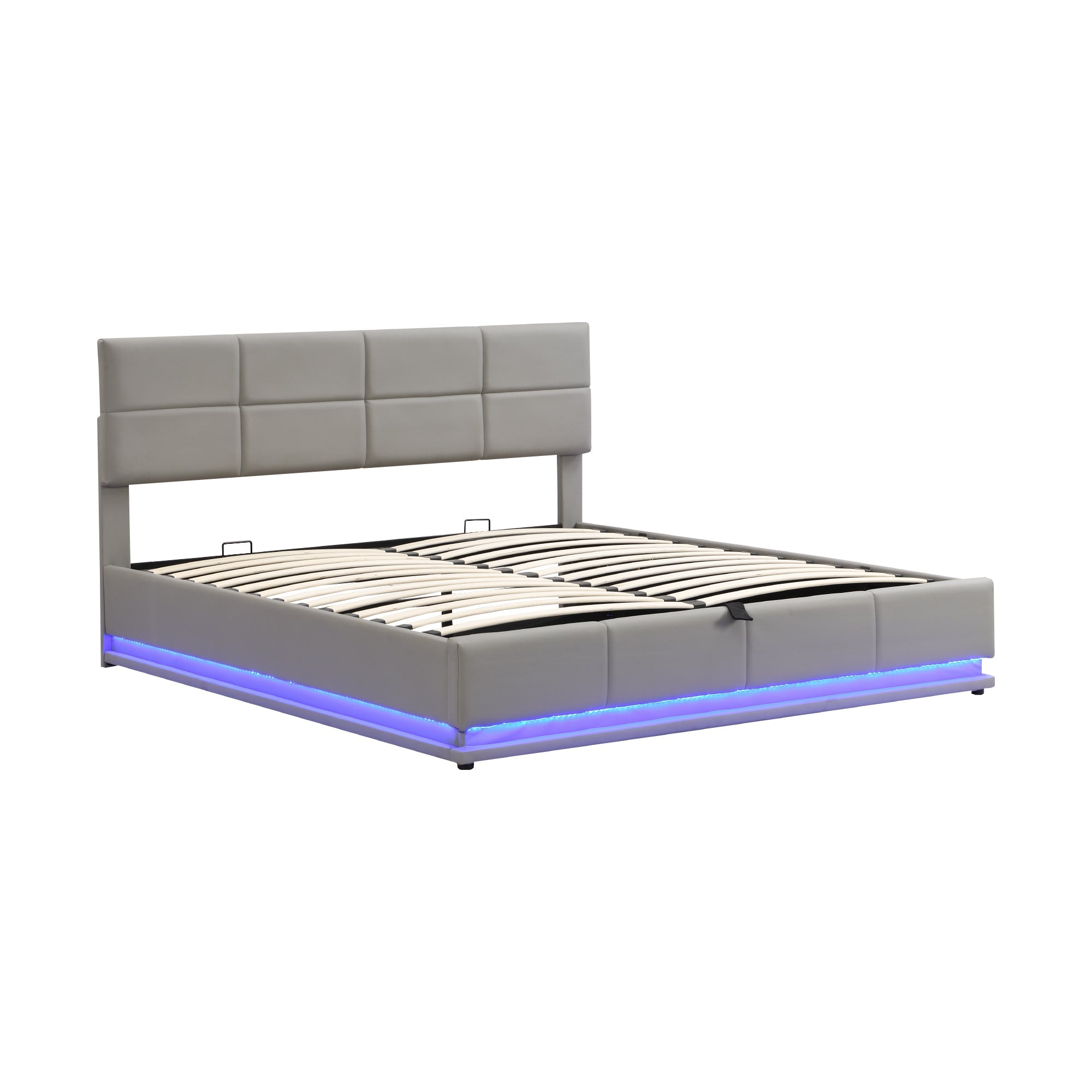 Logidon gestoffeerd bed 180x200 cm LED verlichting hydraulische bedbox cementgrijs