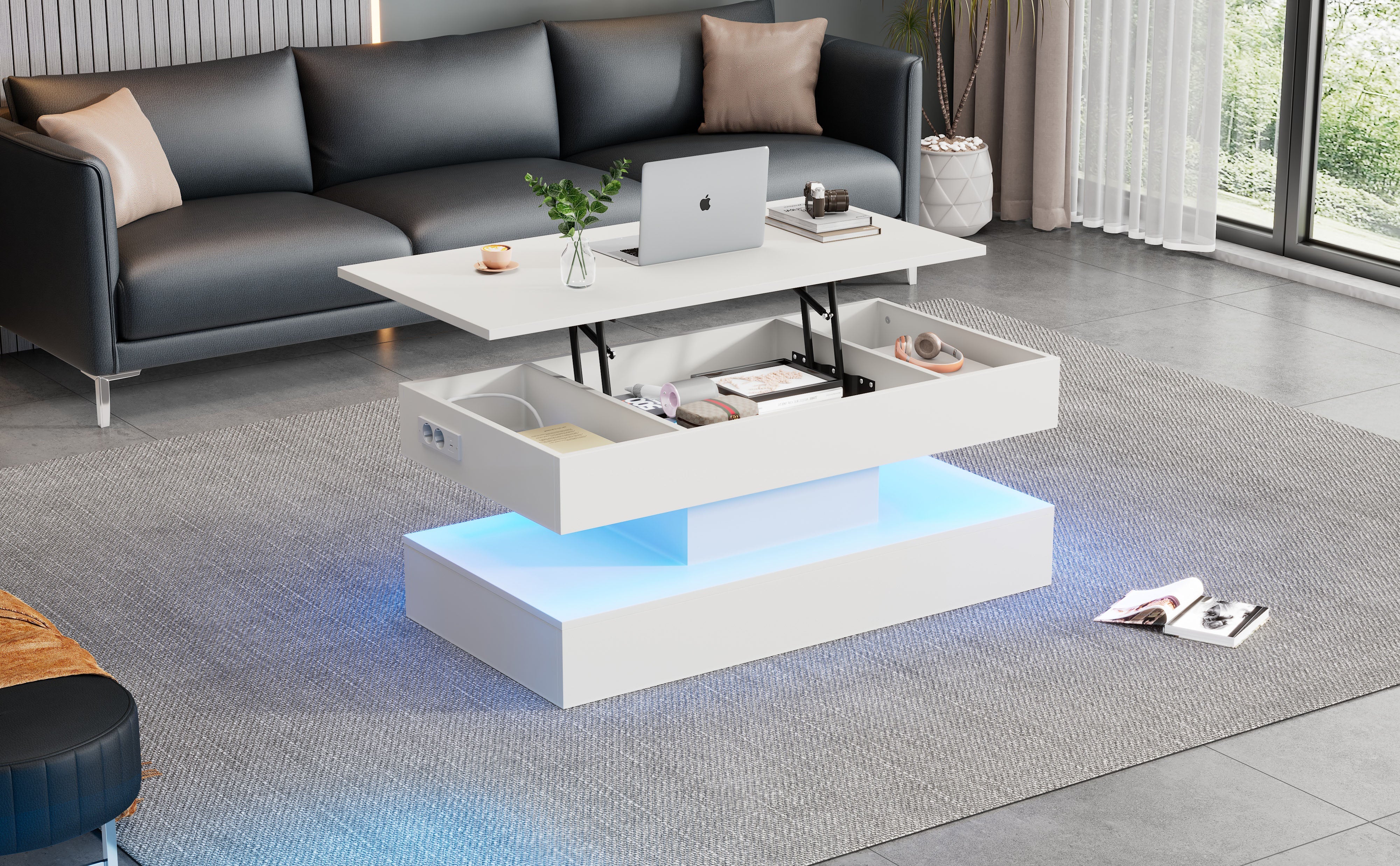 Logidon salontafel LED-verlichting en opbergruimte wit 100x50 cm