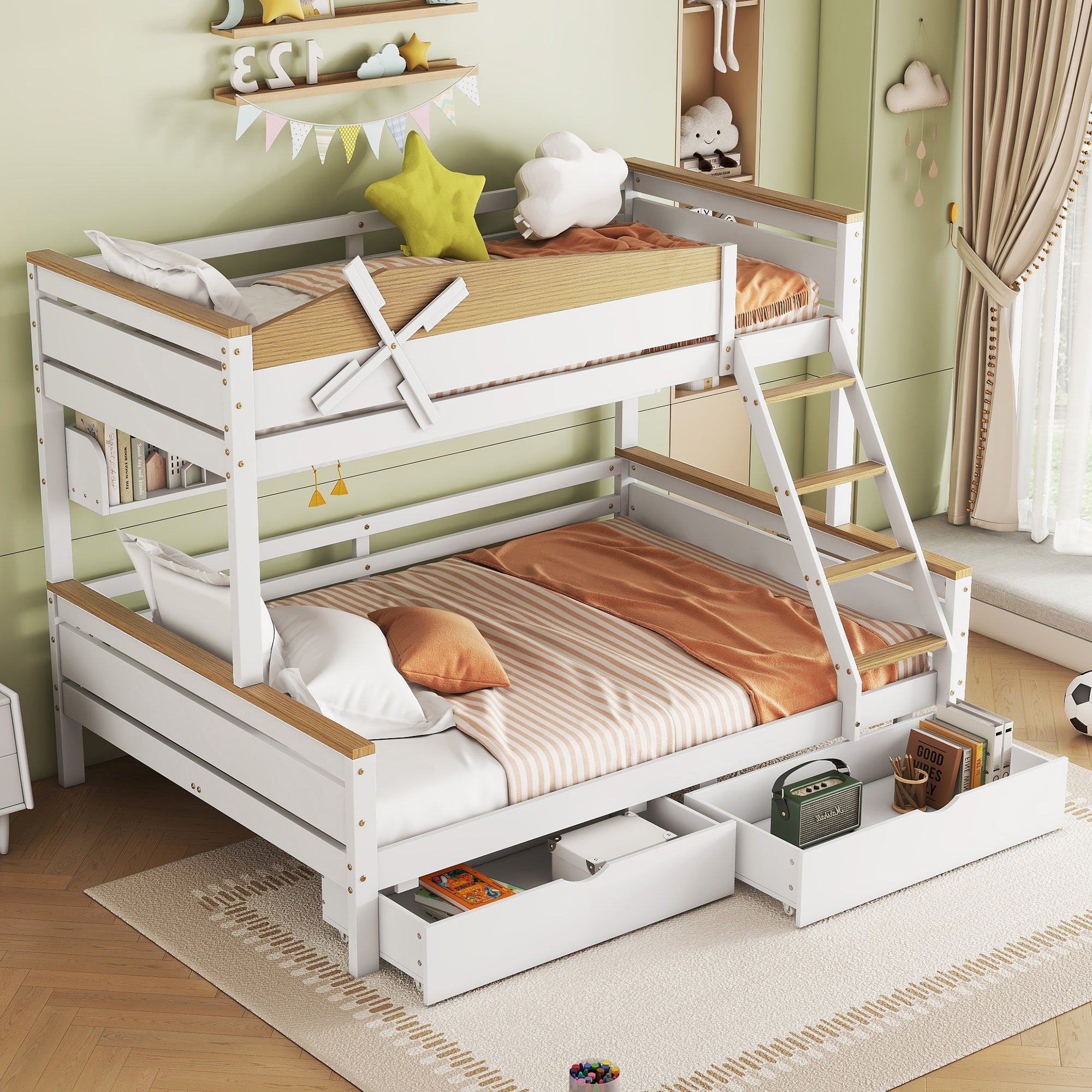 Logidon Stapelbed Met Molen Wit Naturel 90x200 cm en 140x200 cm