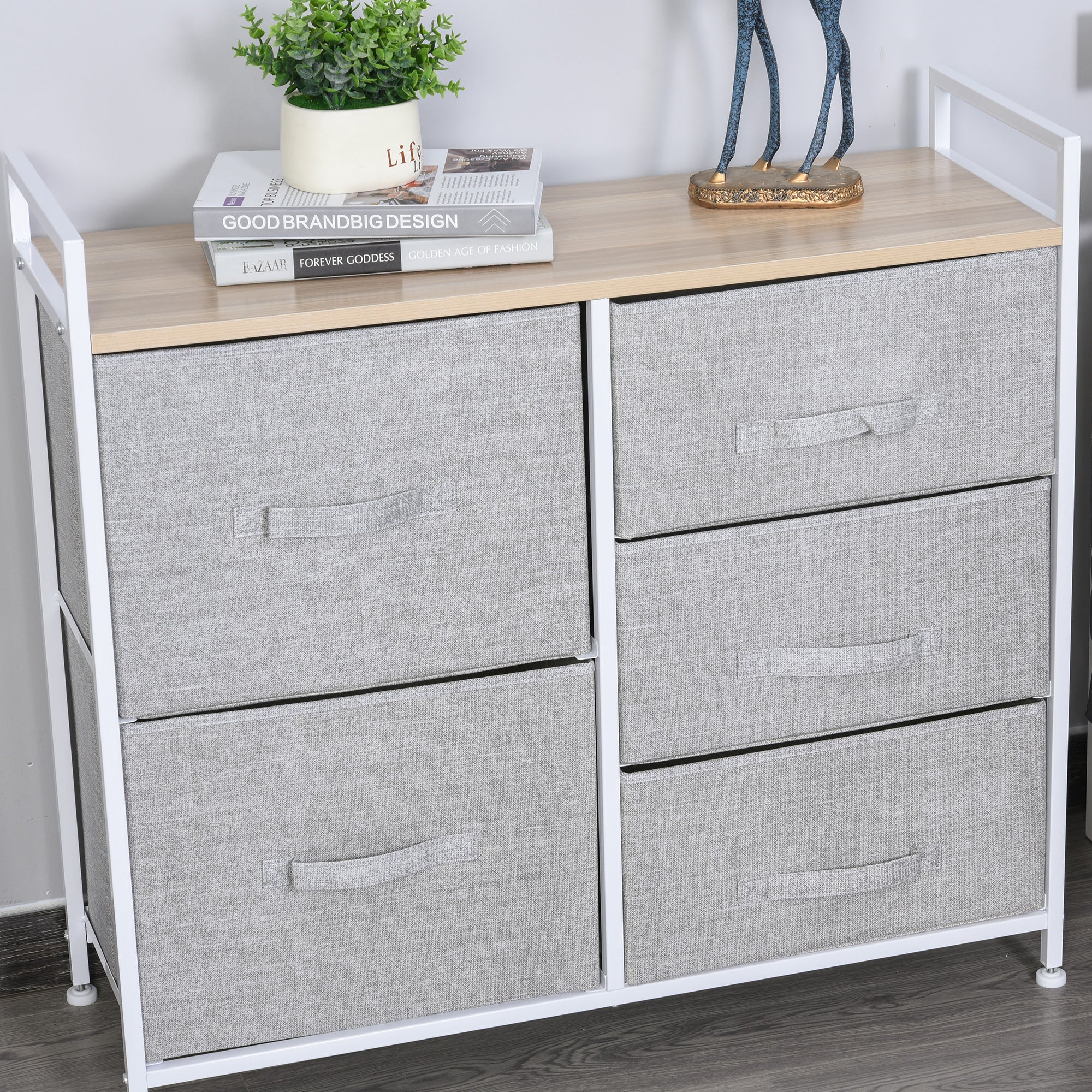 Logidon ladekast met 5 stoffen lades grijs 83x29x77 cm