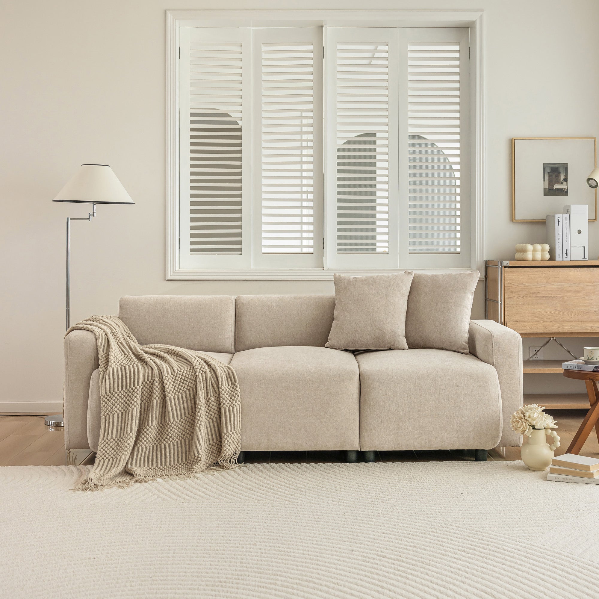 Logidon Regular Sofa Beige Chenille 3 Seater Living Room Sofa