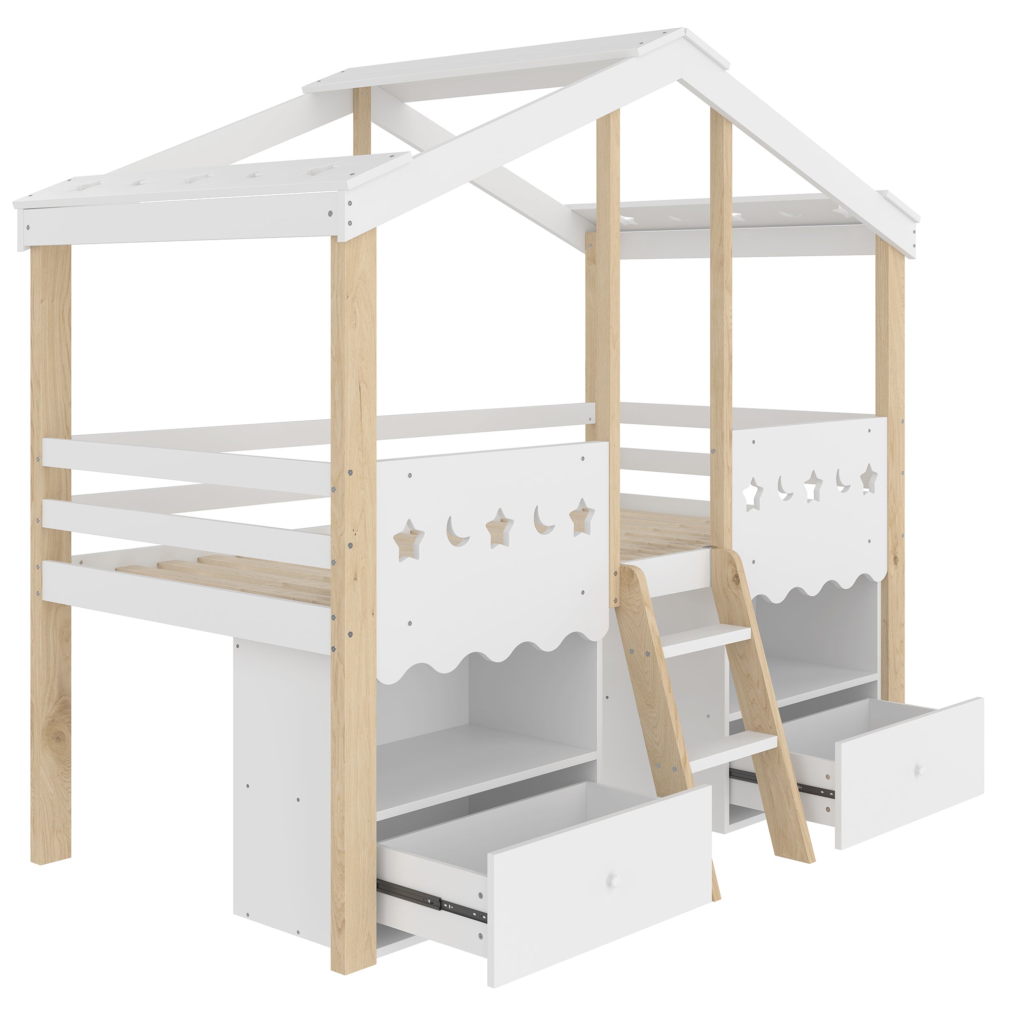 Logidon halfhoogslaper 90x200 huisvorm LED-lichtstrip 2 lades