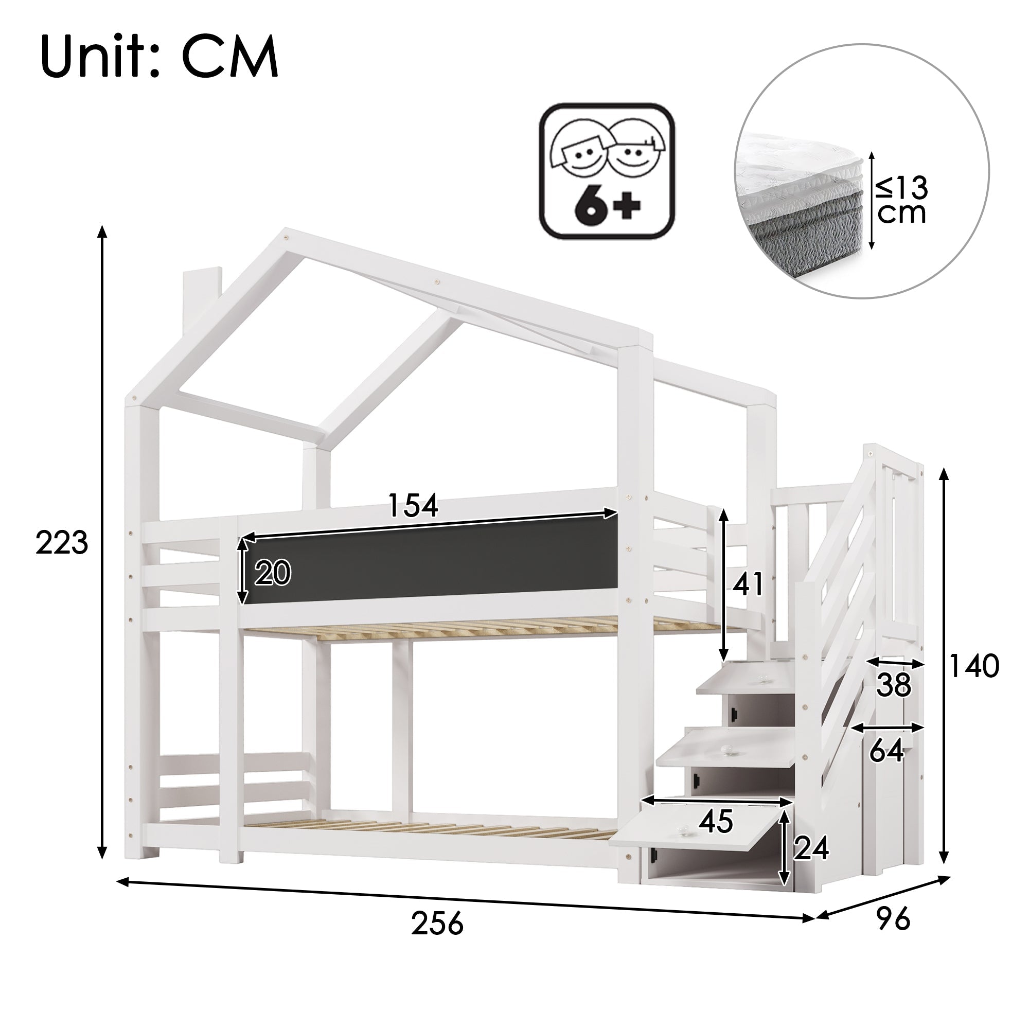 Logidon stapelbed boomhut 90x200 wit met schouw en opbergruimte