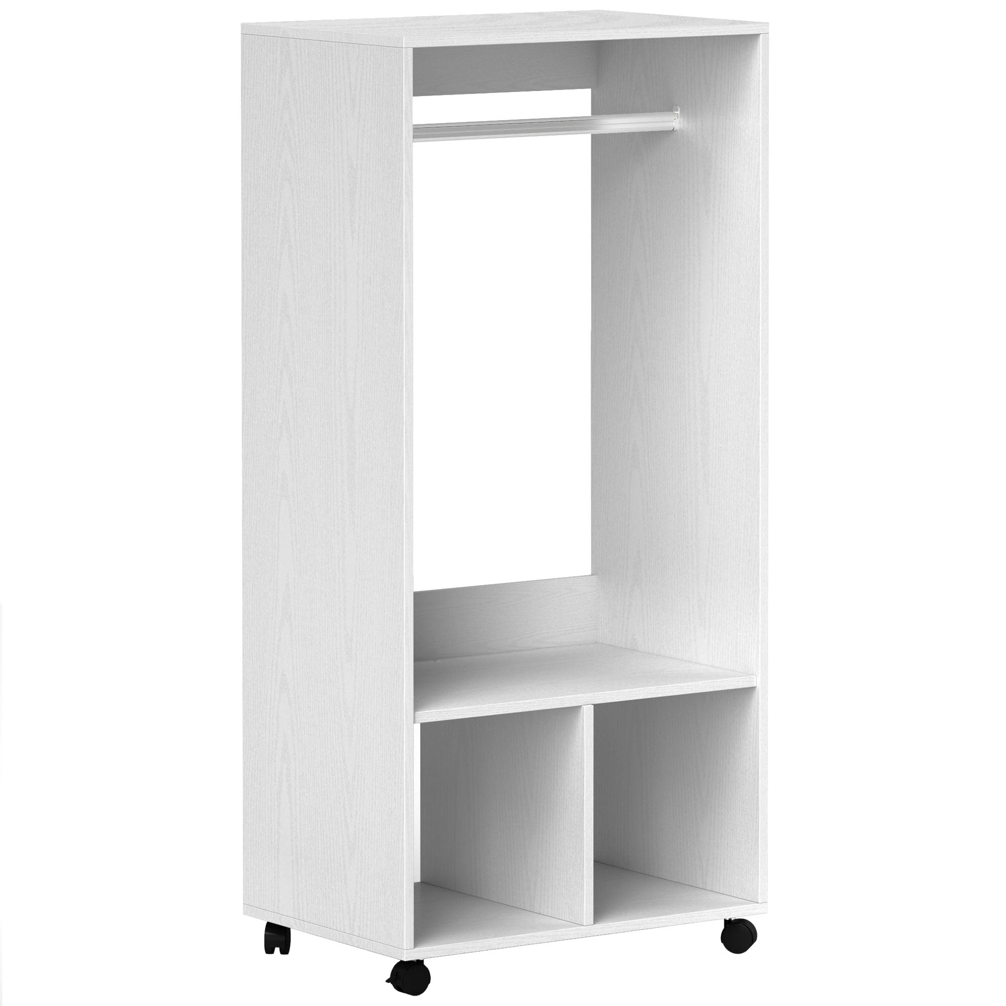 Logidon Mobiele Kledingkast Wit 60x40x127 cm met Plank En Wielen