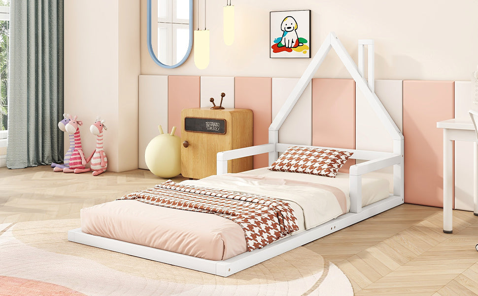 Logidon kinderbed 90x200 cm huisvorm plat bed massief grenen wit