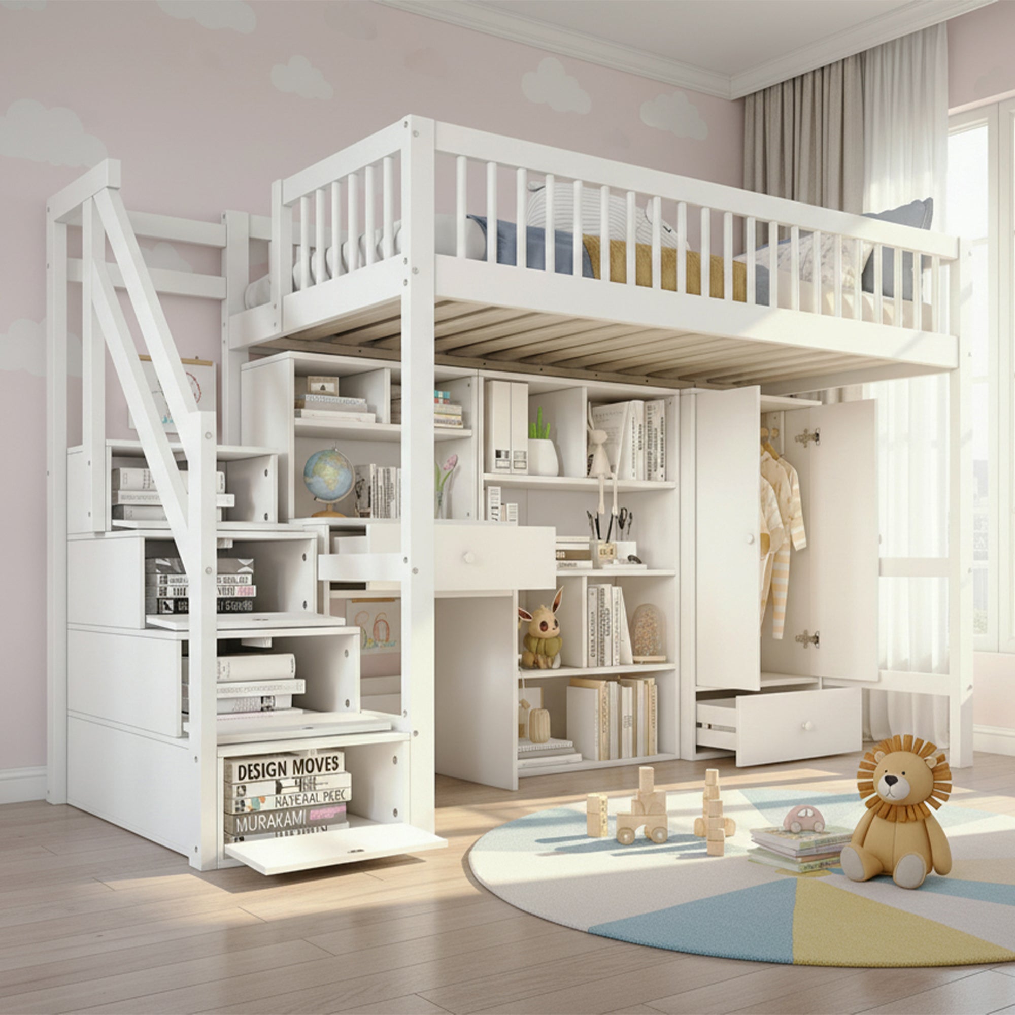 Logidon Kinderbed Loft Met Bureau Opbergruimte 90x200 Wit