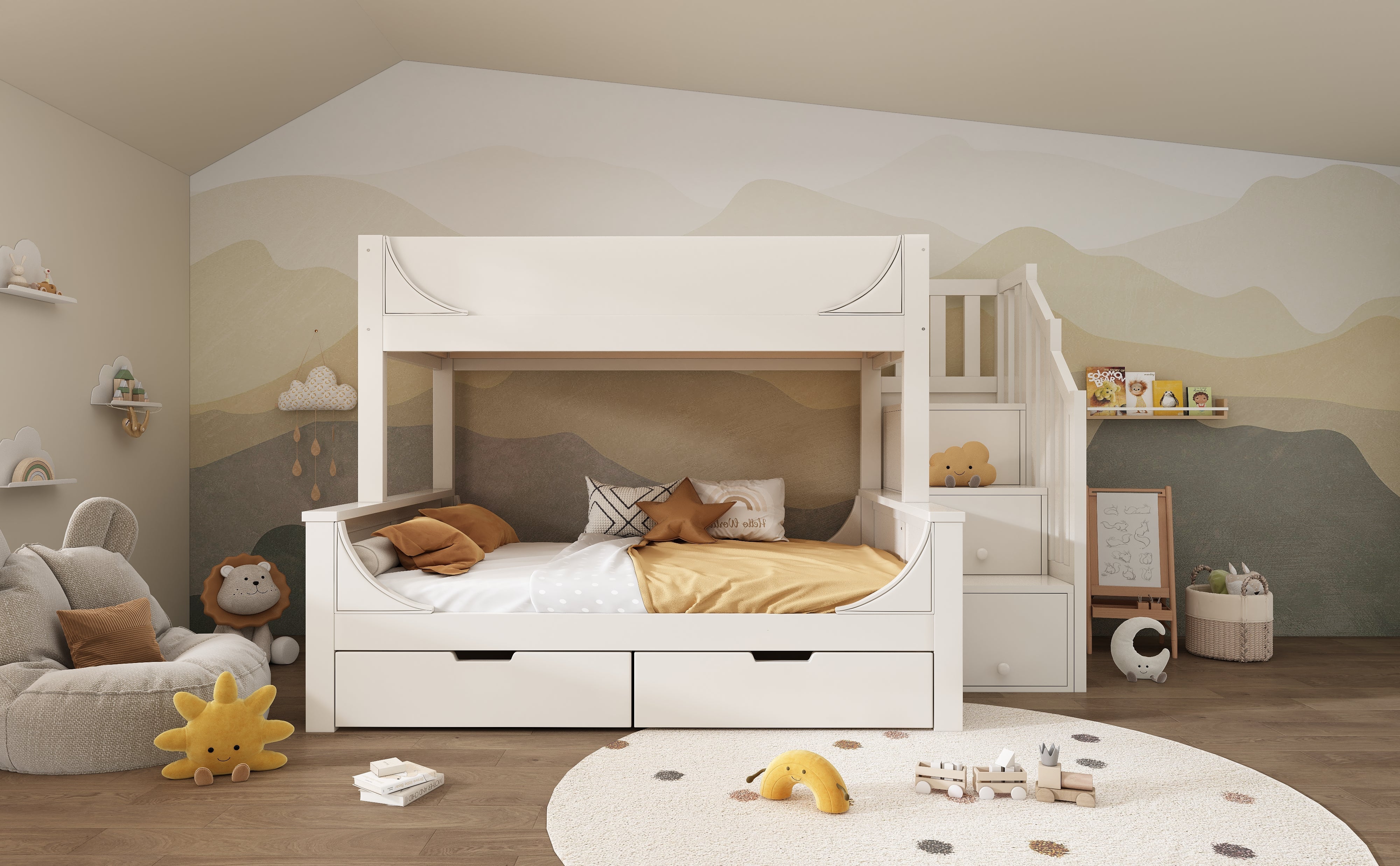 Logidon stapelbed kinderbed wit met ladderkast en lades