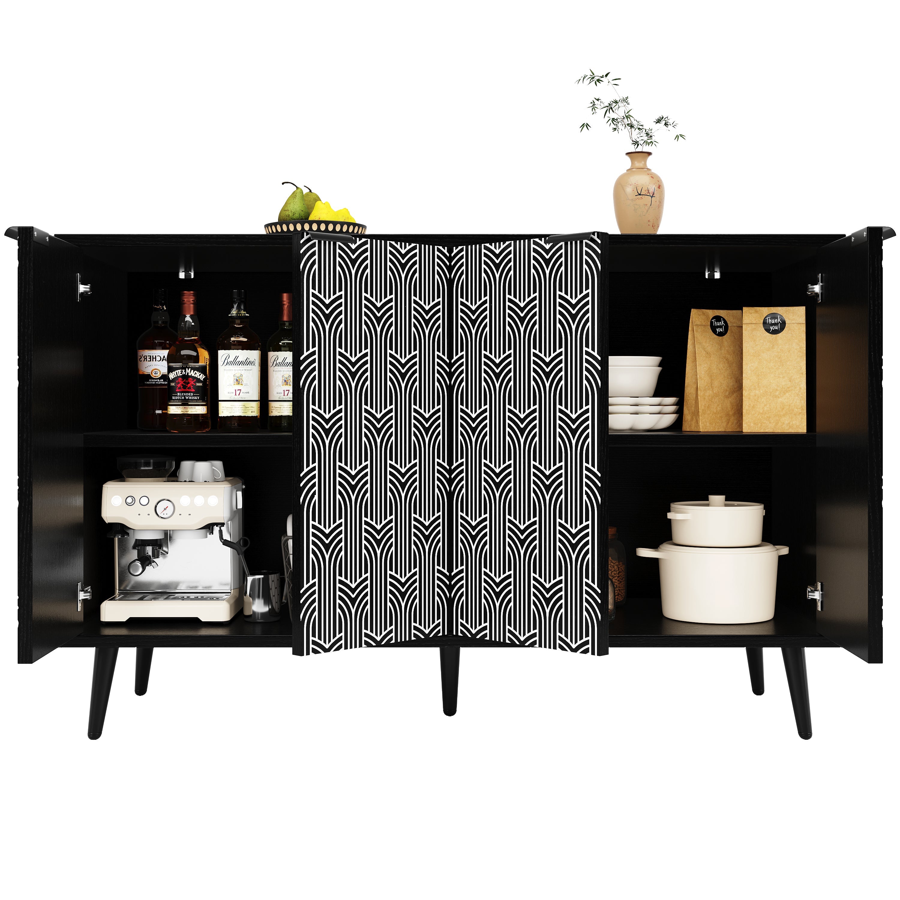 Logidon eetkamerkast 120x35x78 cm zwart met visgraatmotief