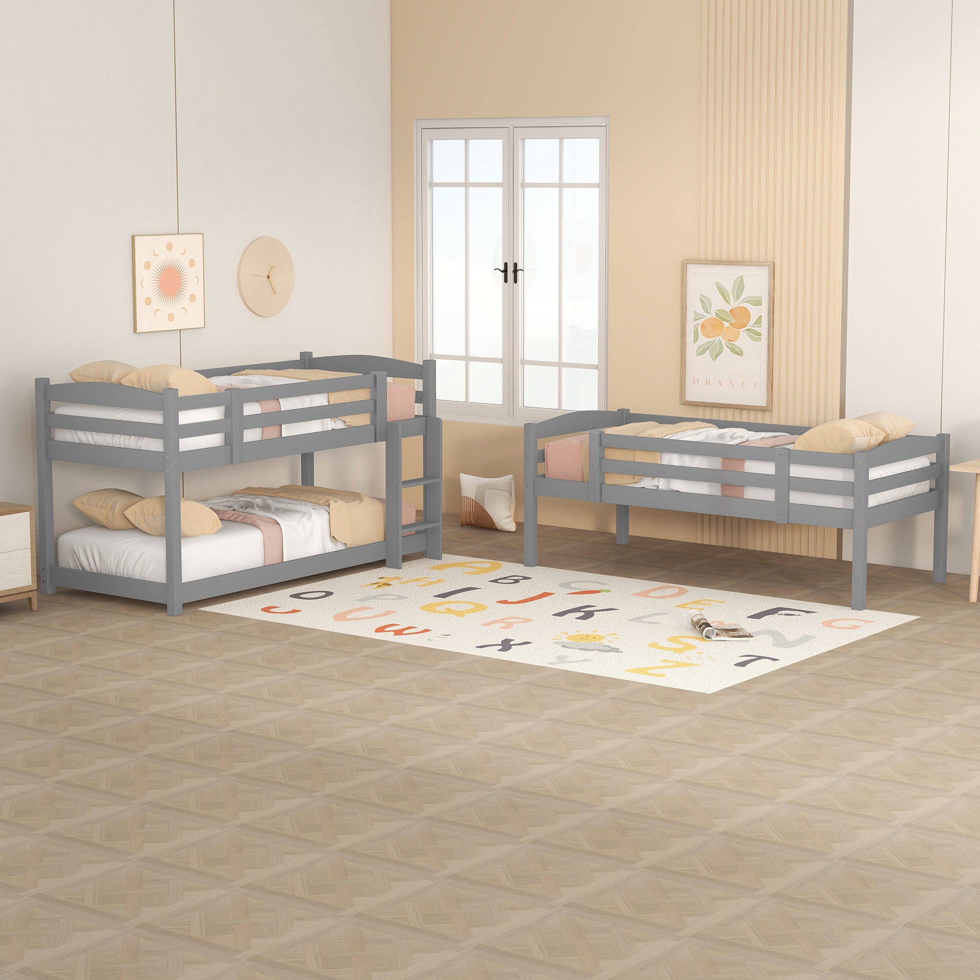 Logidon stapelbed 90x200 grijs hout driepersoonsbed kinderen