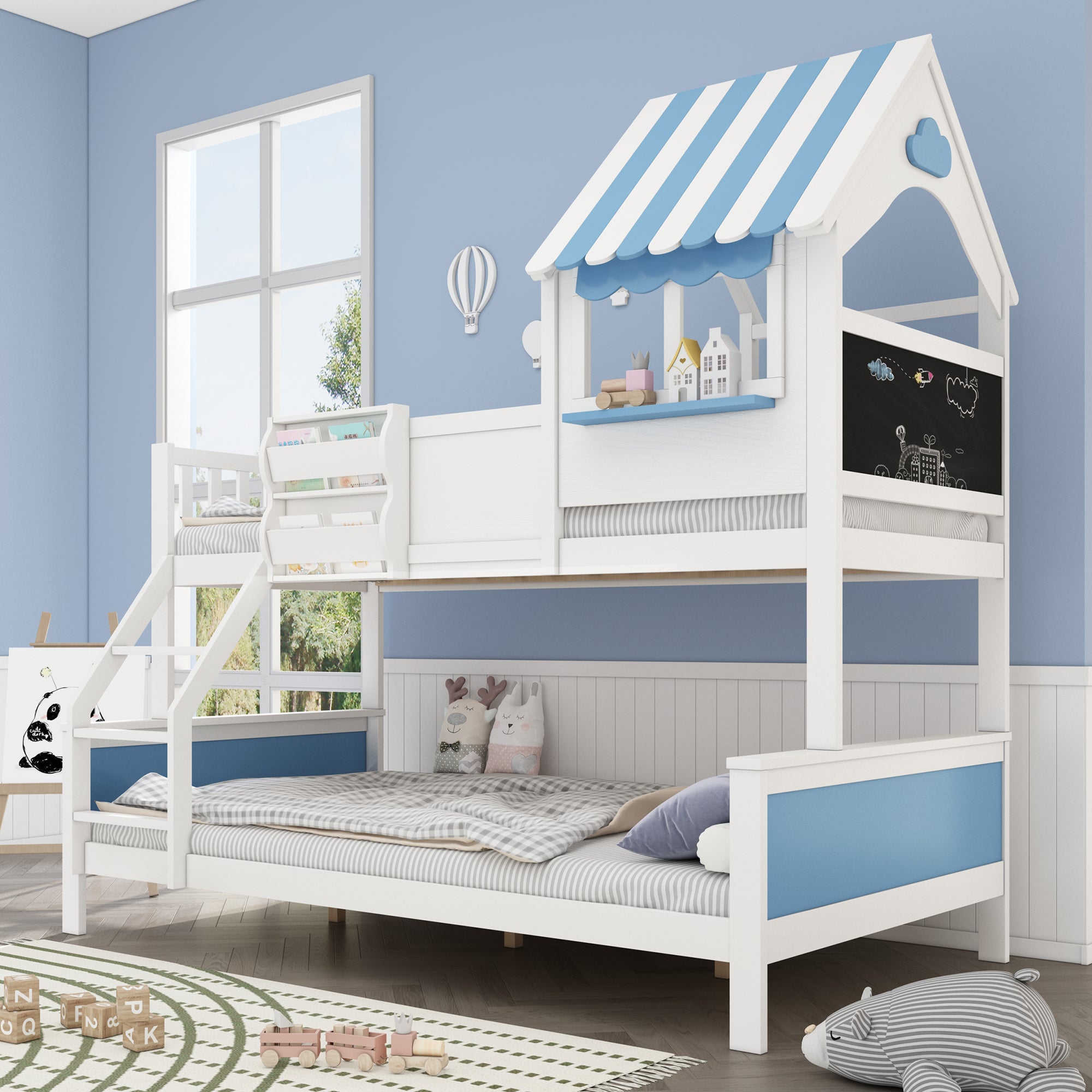 Logidon stapelbed kinderbed met opbergruimte 90x200/120x200 wit-blauw