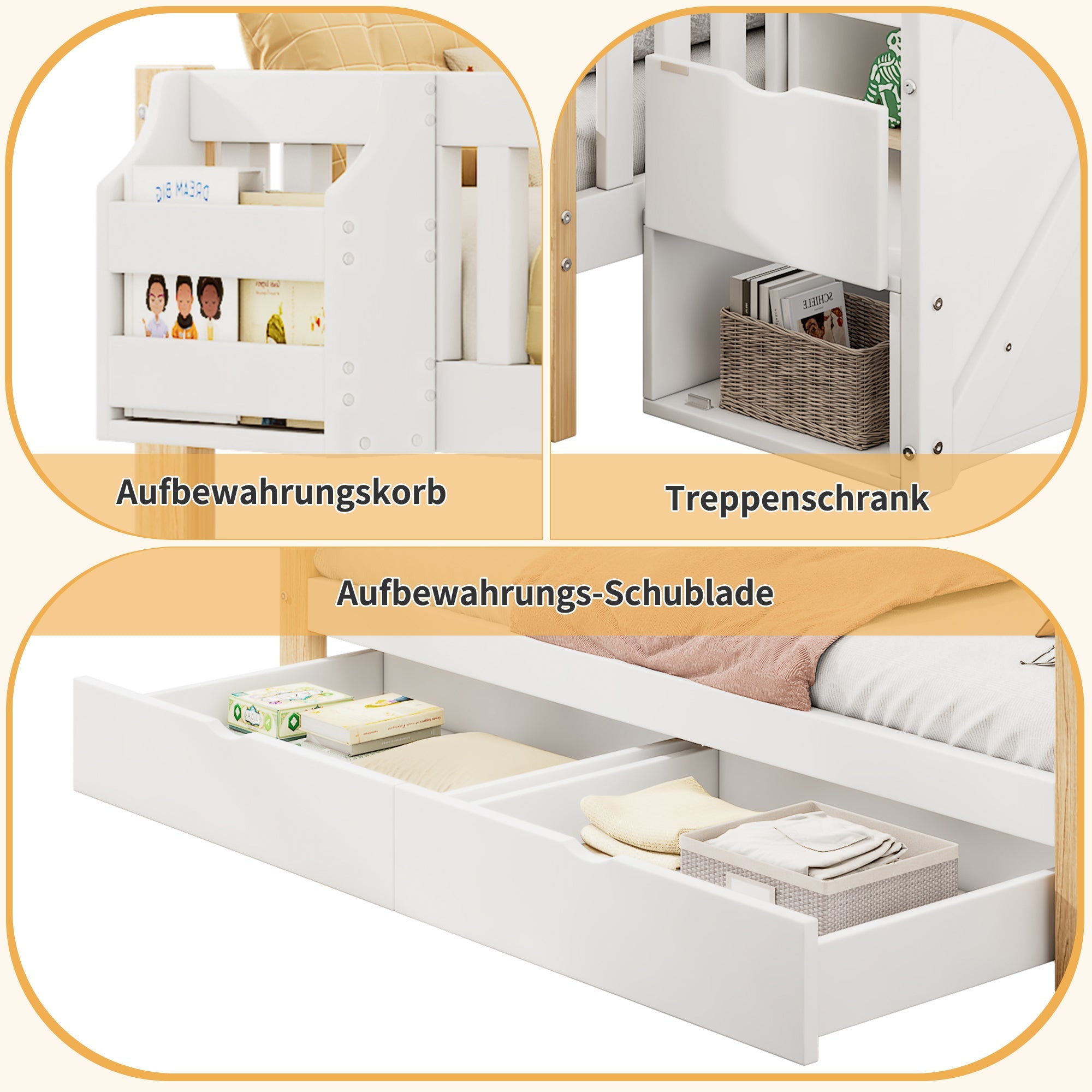 Logidon kinderstapelbed tweepersoonsbed met opbergruimte 140x200 wit naturel