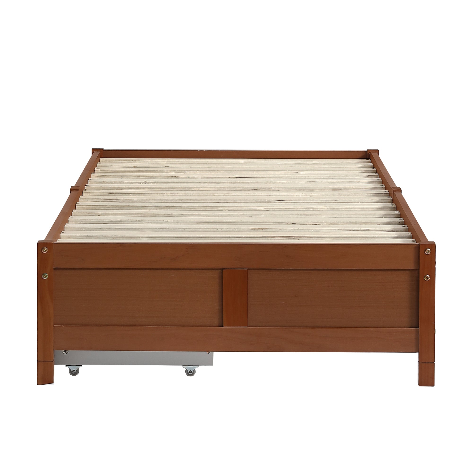 Logidon kinderbed 90x200 roodbruin houten bed met 2 lades en wielen
