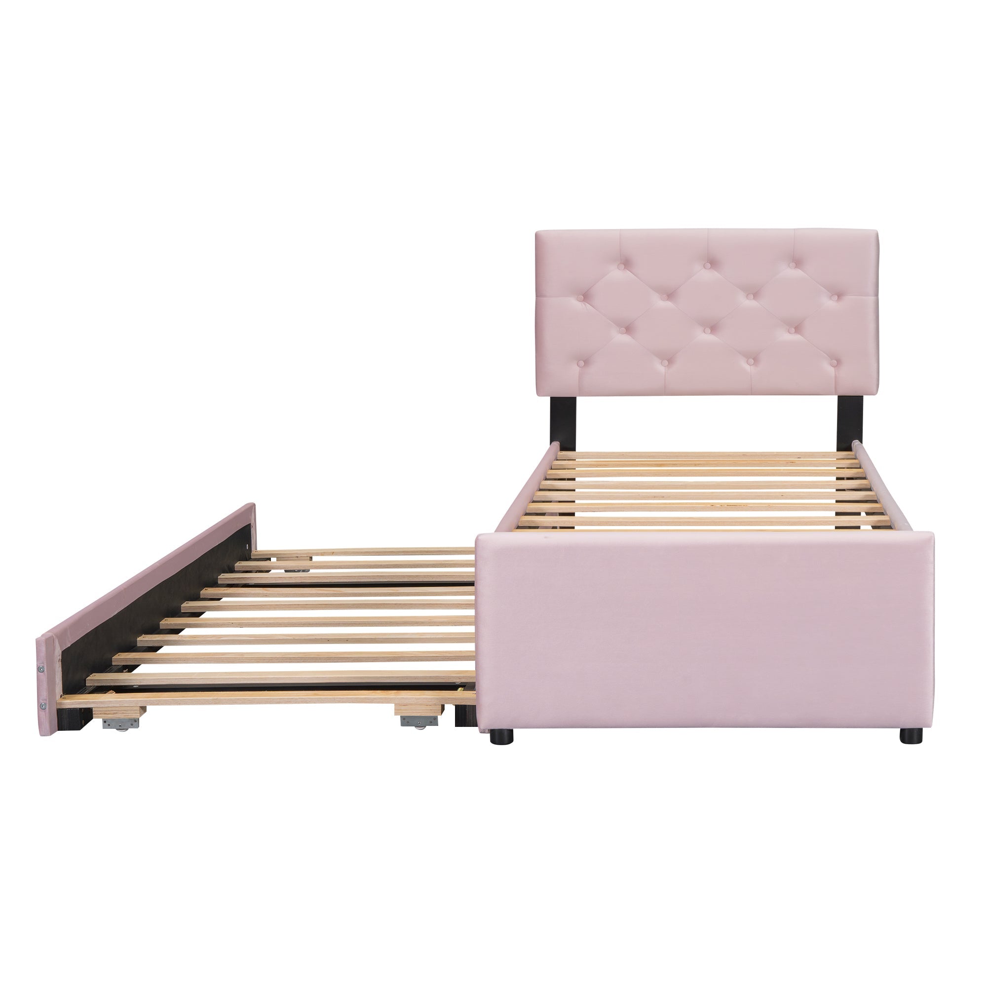 Logidon gestoffeerd bed 90x200 roze fluweel met rolcontainer