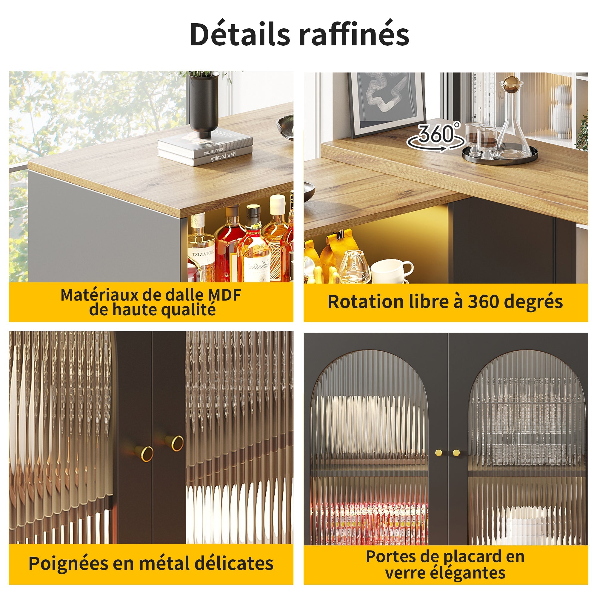 Logidon Draaibare Bartafel Mat Zwart 198x39x97 cm Met LED Glazen Deur